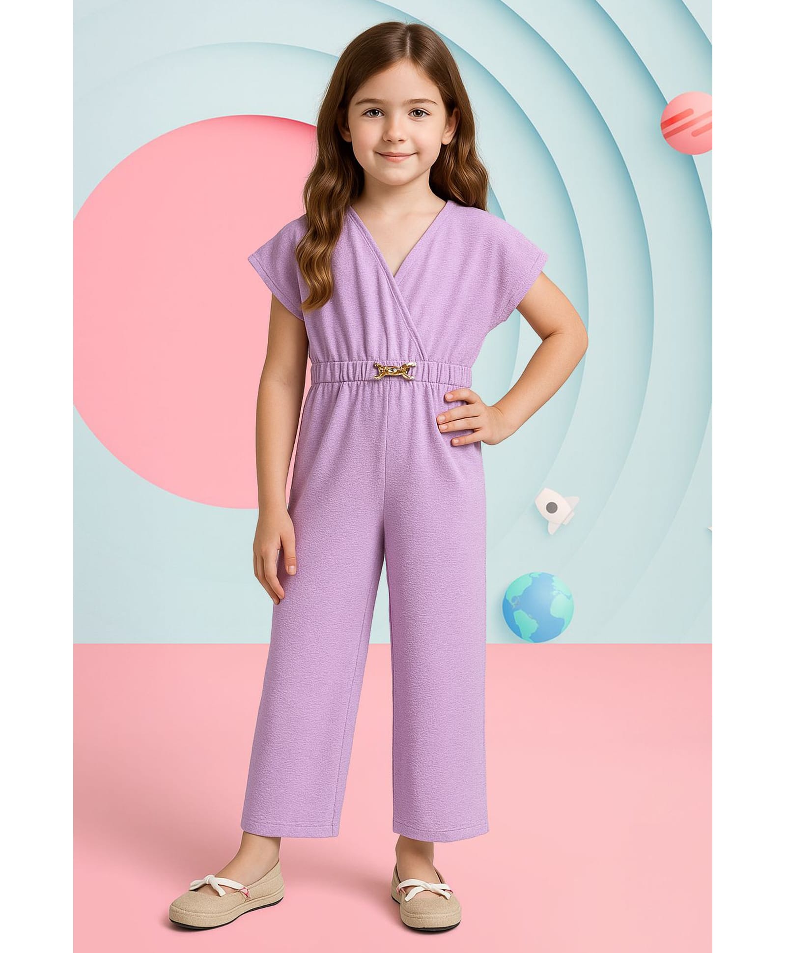 Little Marine Cotton Blend Knit Cap Sleeves Solid Textured Jumpsuit - Lavender-picture-30