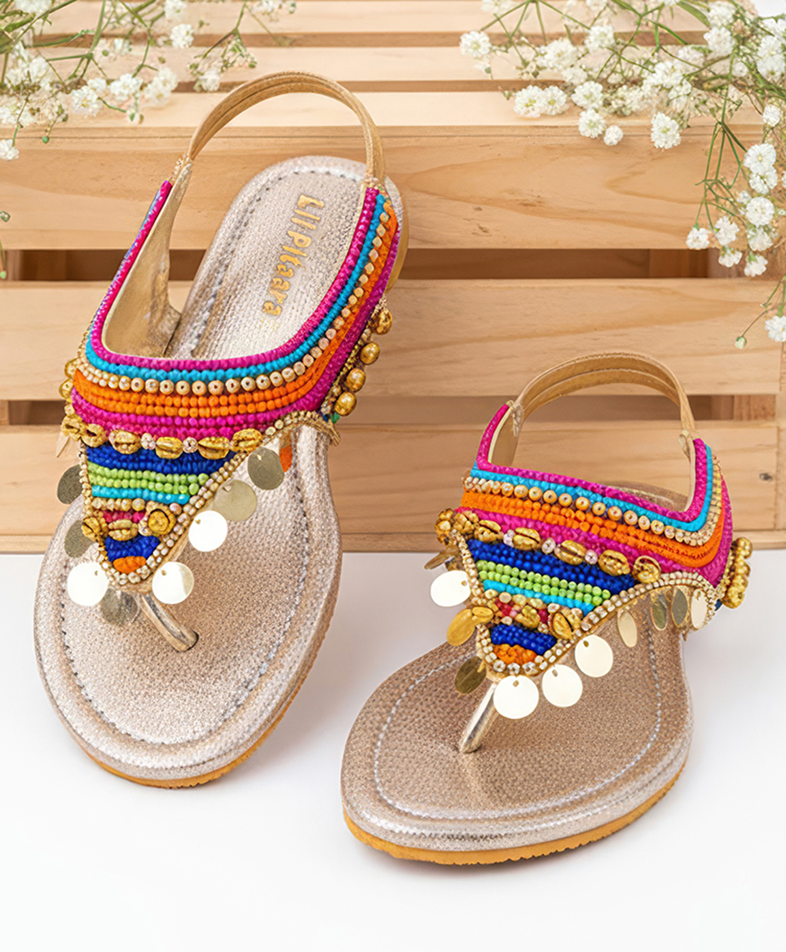 LIL PITAARA Beads & Sequins Embellished Zari Sandals - Gold-picture-12