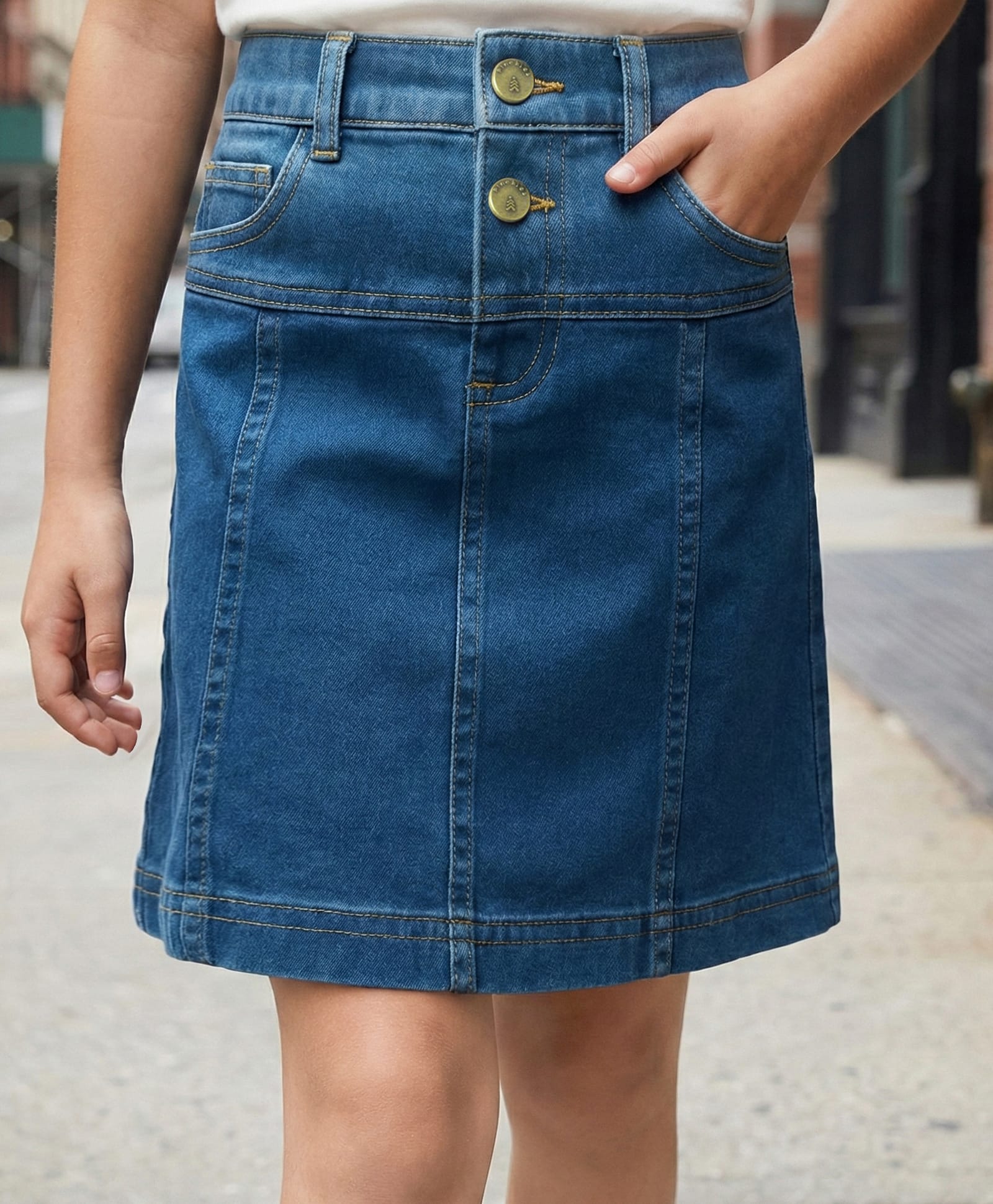 Pine Kids Denim Woven Solid Color Skirt - Blue-picture-10