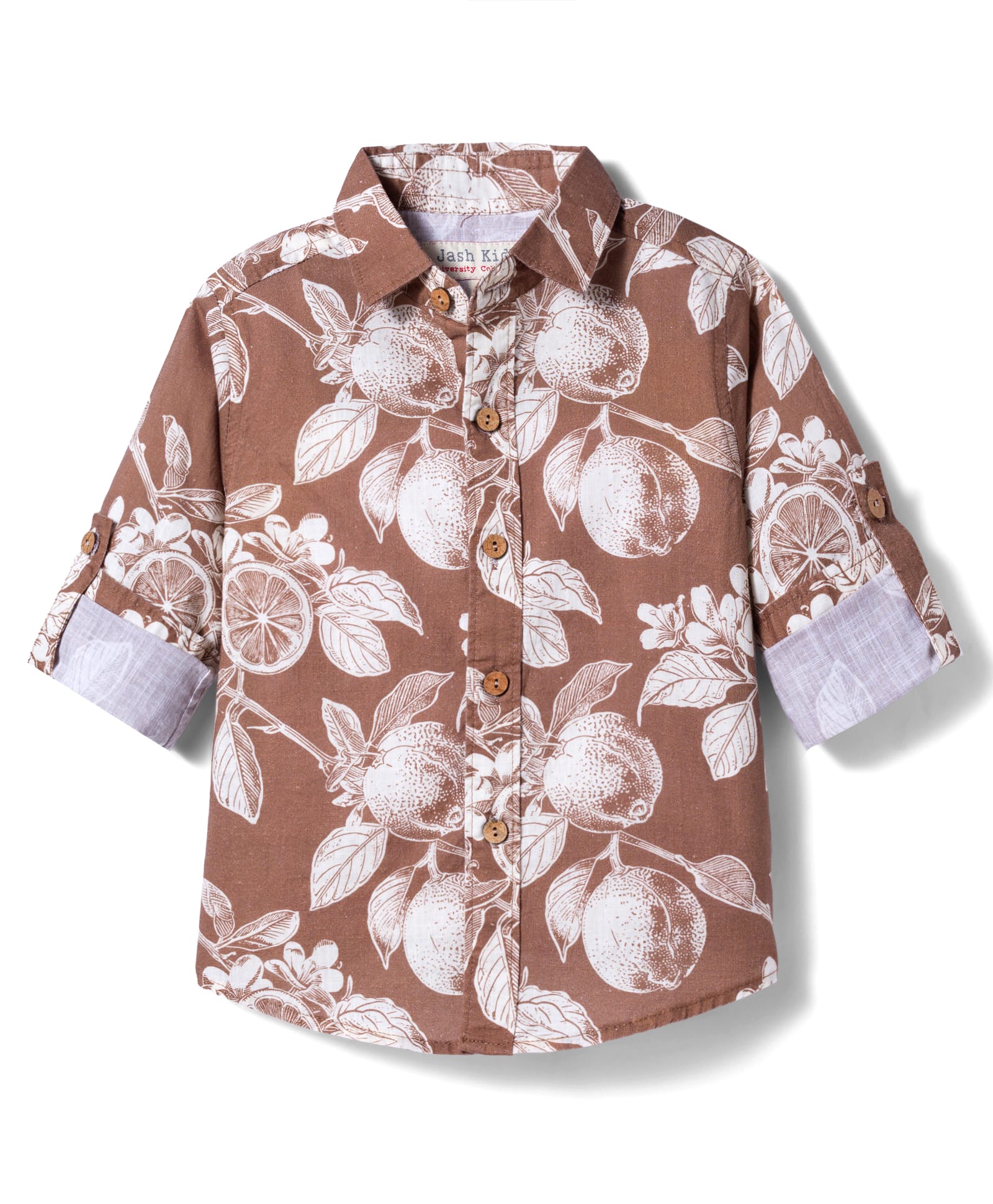 JASH KIDS Cotton Woven Full Sleeves Shirt With Floral Print -Light Brown-image-48