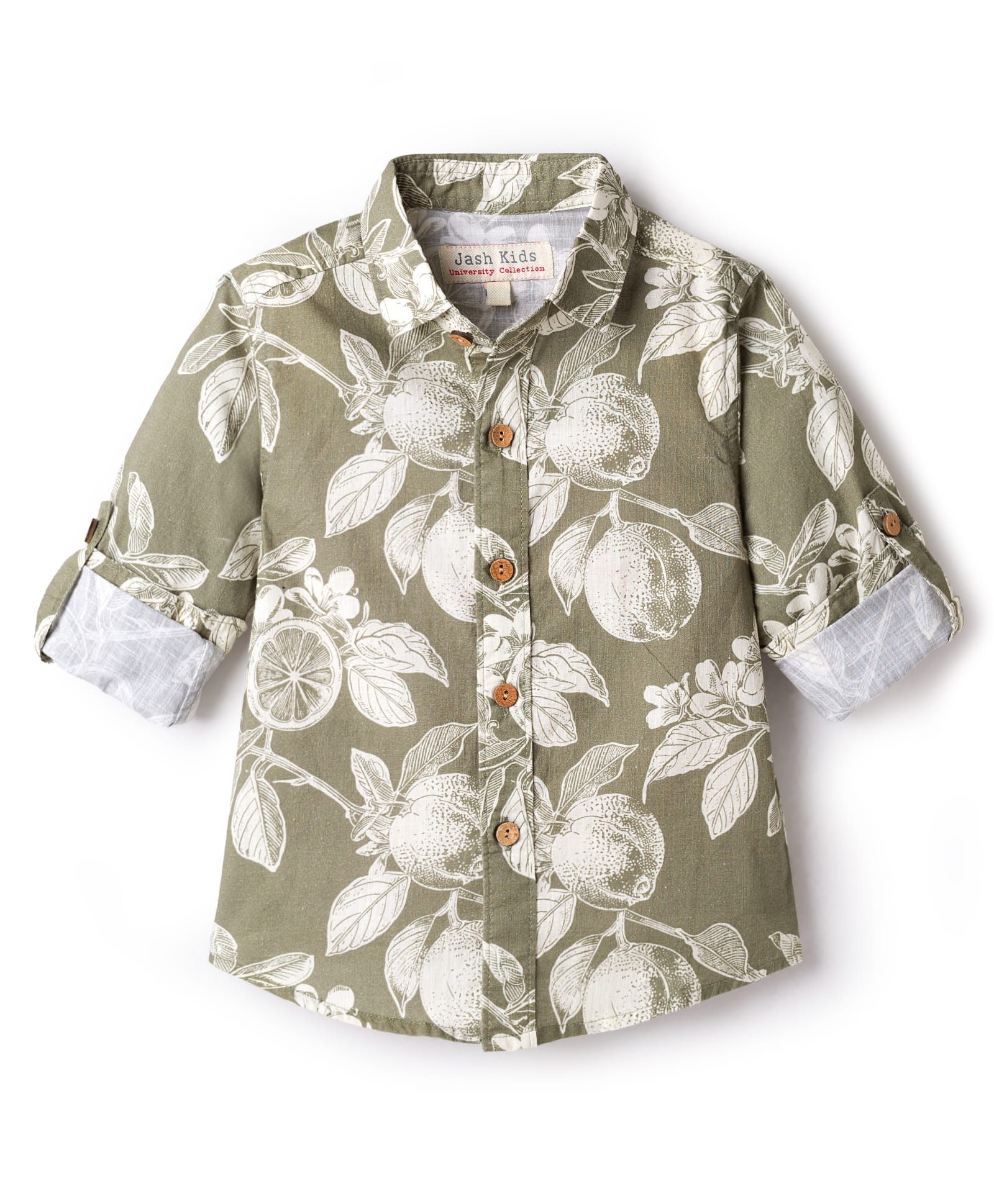 JASH KIDS Cotton Woven Full Sleeves Shirt With Floral Print -Olive Green-picture-20