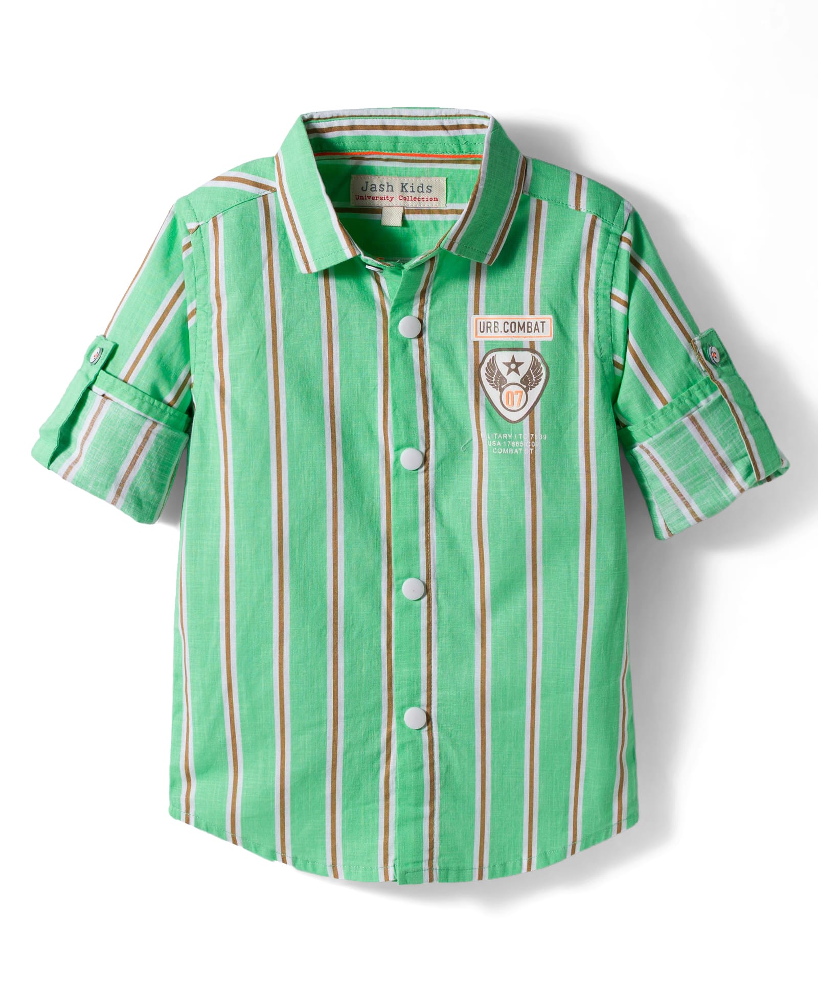 JASH KIDS Cotton Woven Full Sleeves Stripes Shirt - Green-image-21