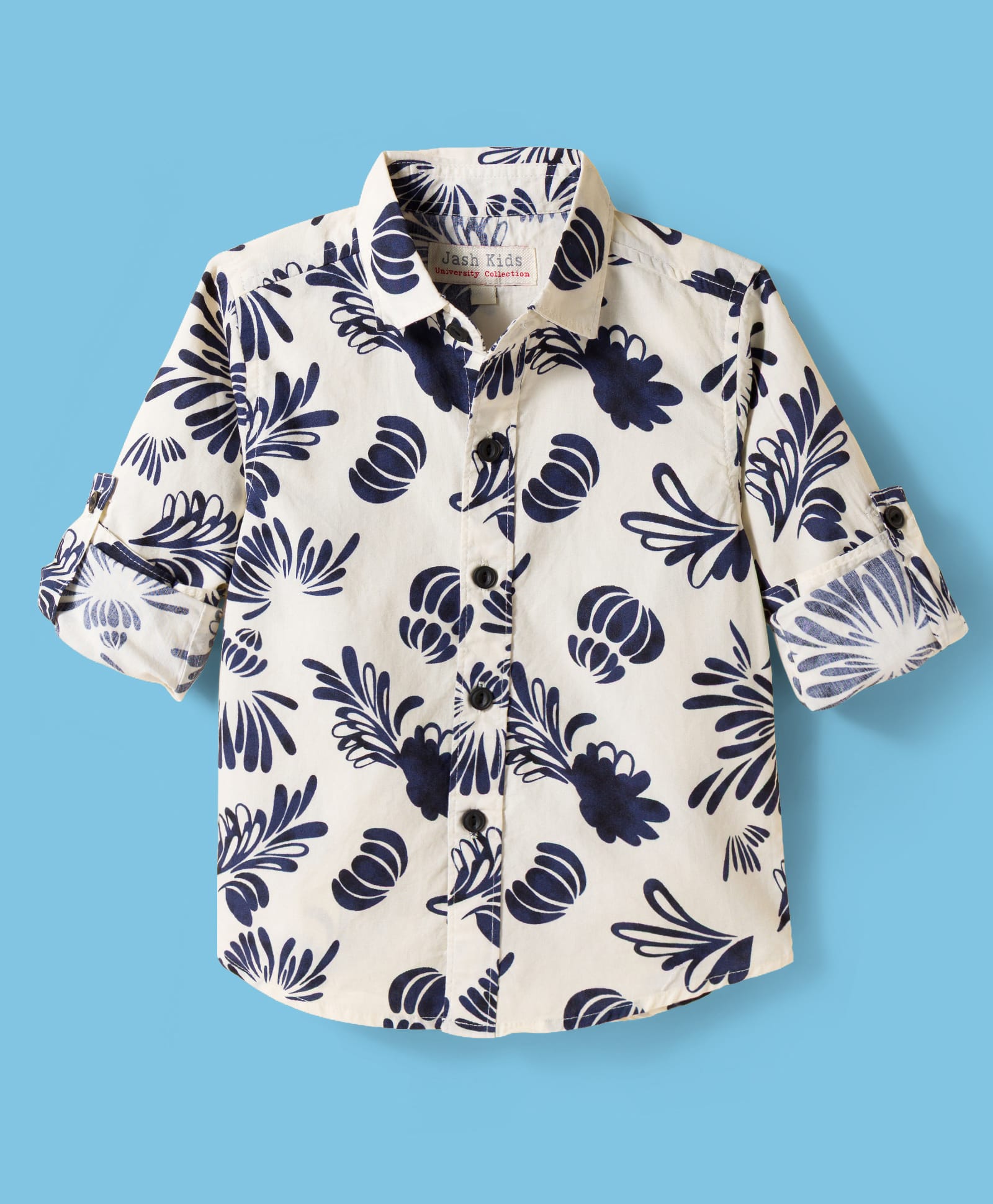 JASH KIDS Cotton Woven Full Sleeves Shirt With Floral Print - Navy Blue-picture-22