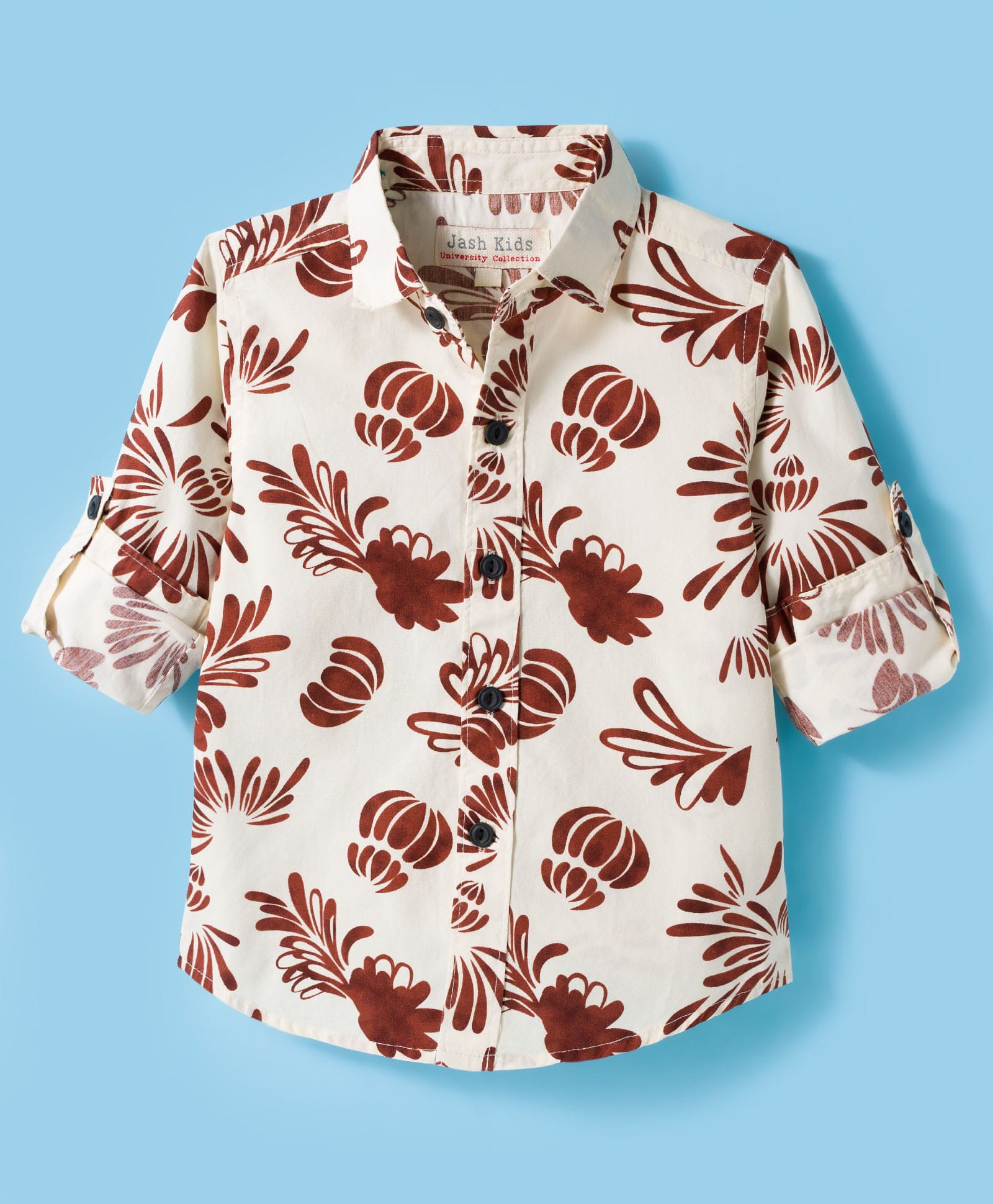JASH KIDS Cotton Woven Full Sleeves Shirt With Floral Print - Rust Orange-picture-35