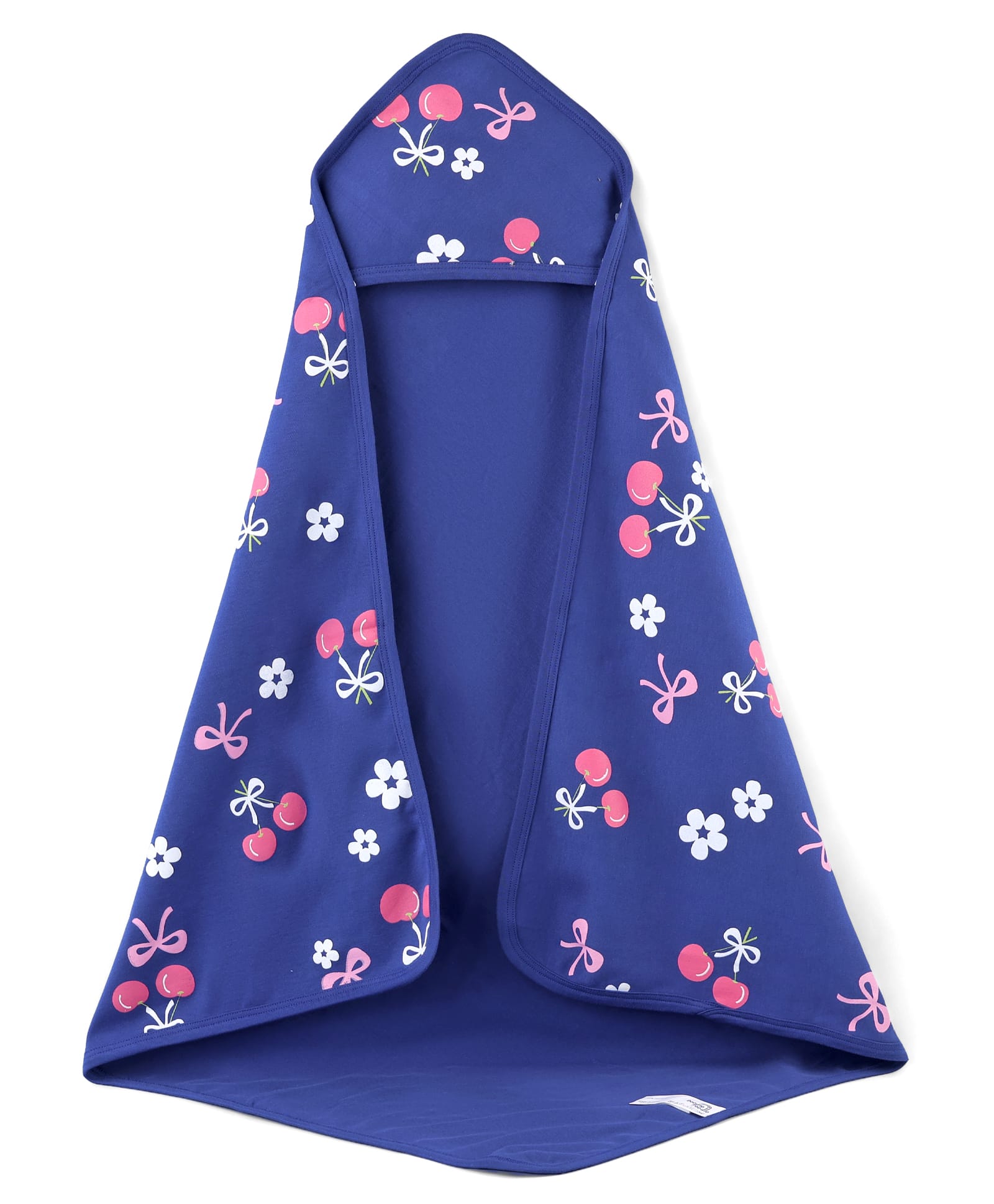 Doodle Poodle 100% Cotton Knit Floral & Cherry Printed Hooded Towel L 83 x B 82 cm - Navy Blue-image-10