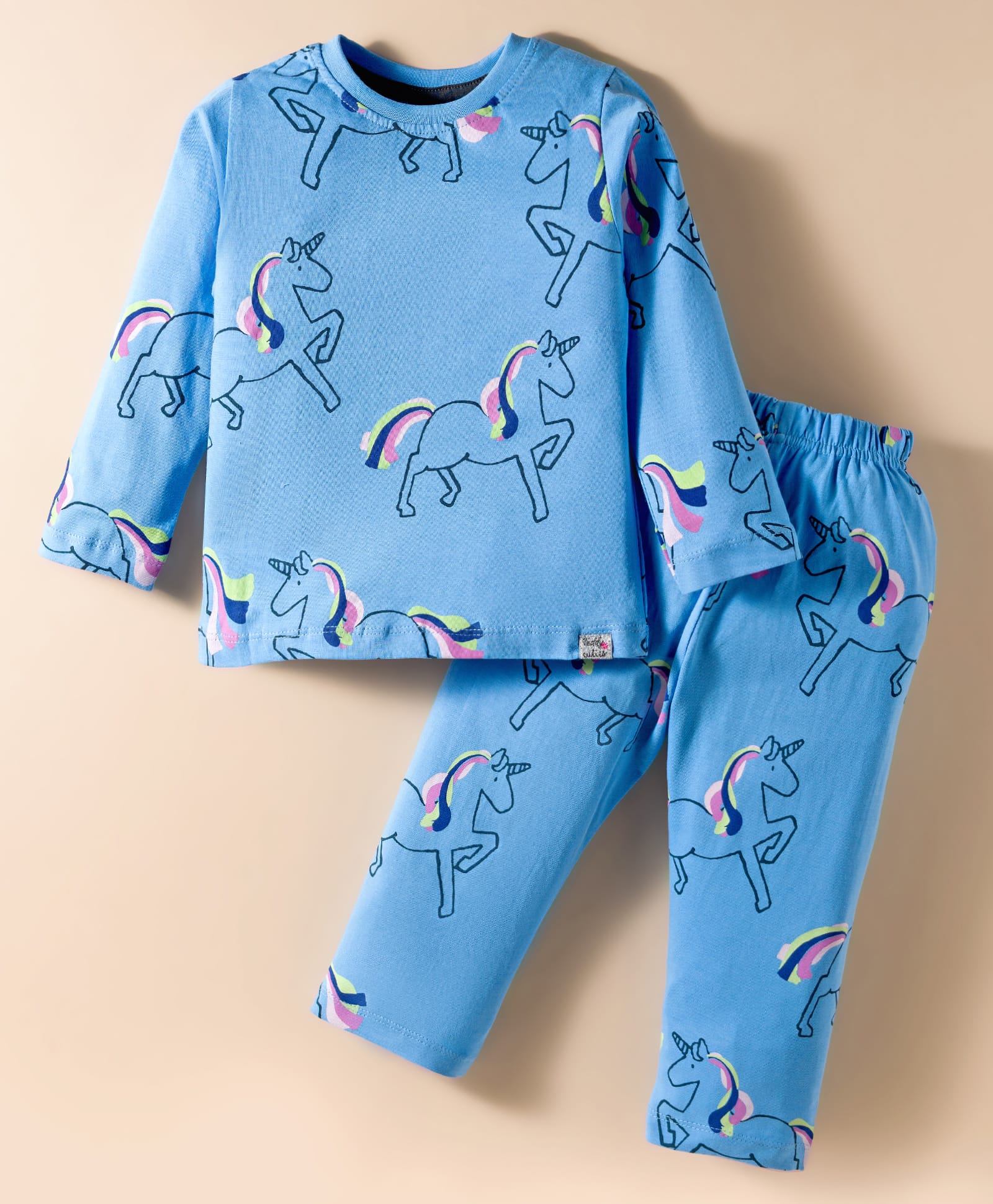 Teddy Sinker Knit Full Sleeves Co-ord Night Suit With Unicorn Print - Light Blue-picture-15