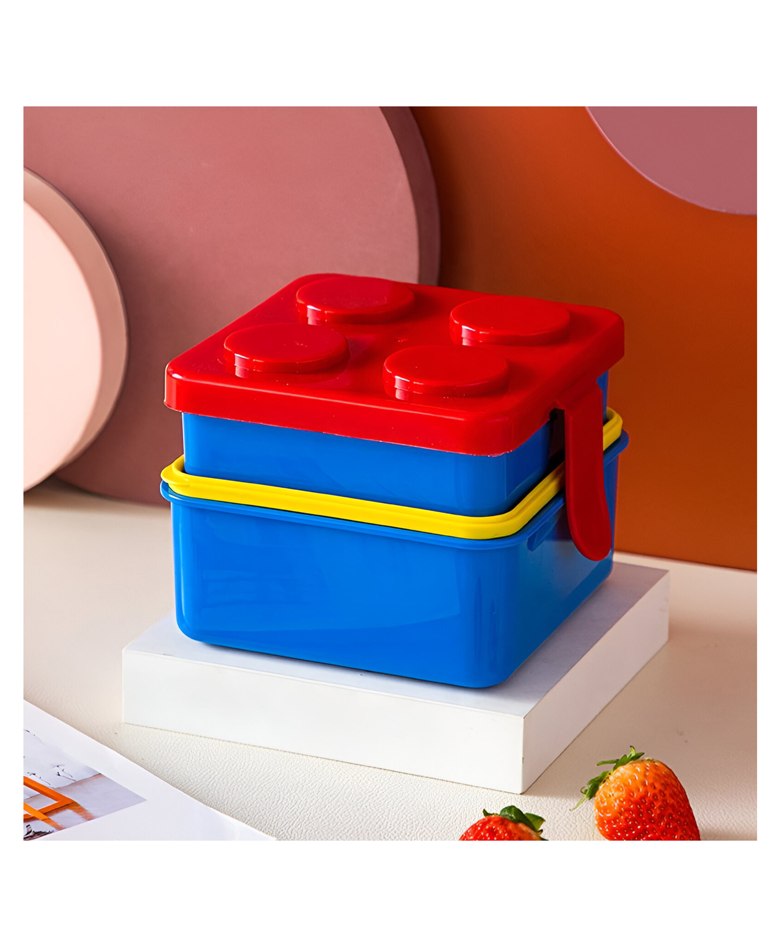 SCHOOLISH New design Creative Building Blocks 2-Layer Set Bento Lunch Box for kids- PACK OF 1- COLOR MAY VARY-image-1