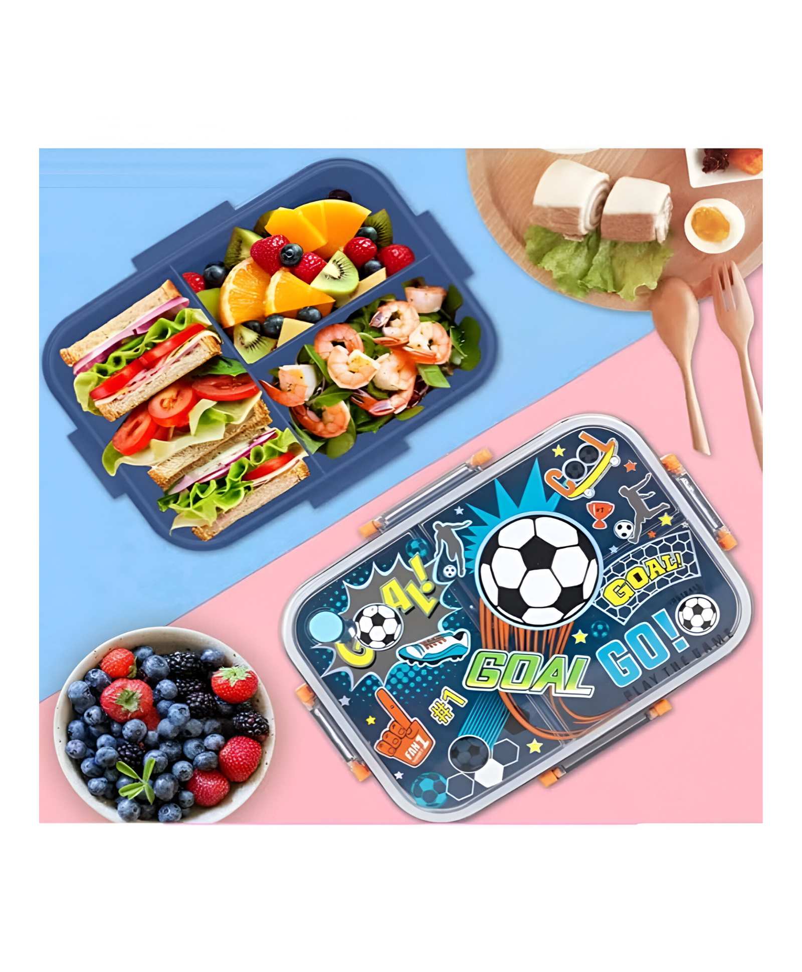SCHOOLISH Leakproof 3-Compartment Food Container, Easy to Open, Safe Material Bento-Style Lunchbox for kids- PACK OF 1- COLOR MAY VARY-image-1