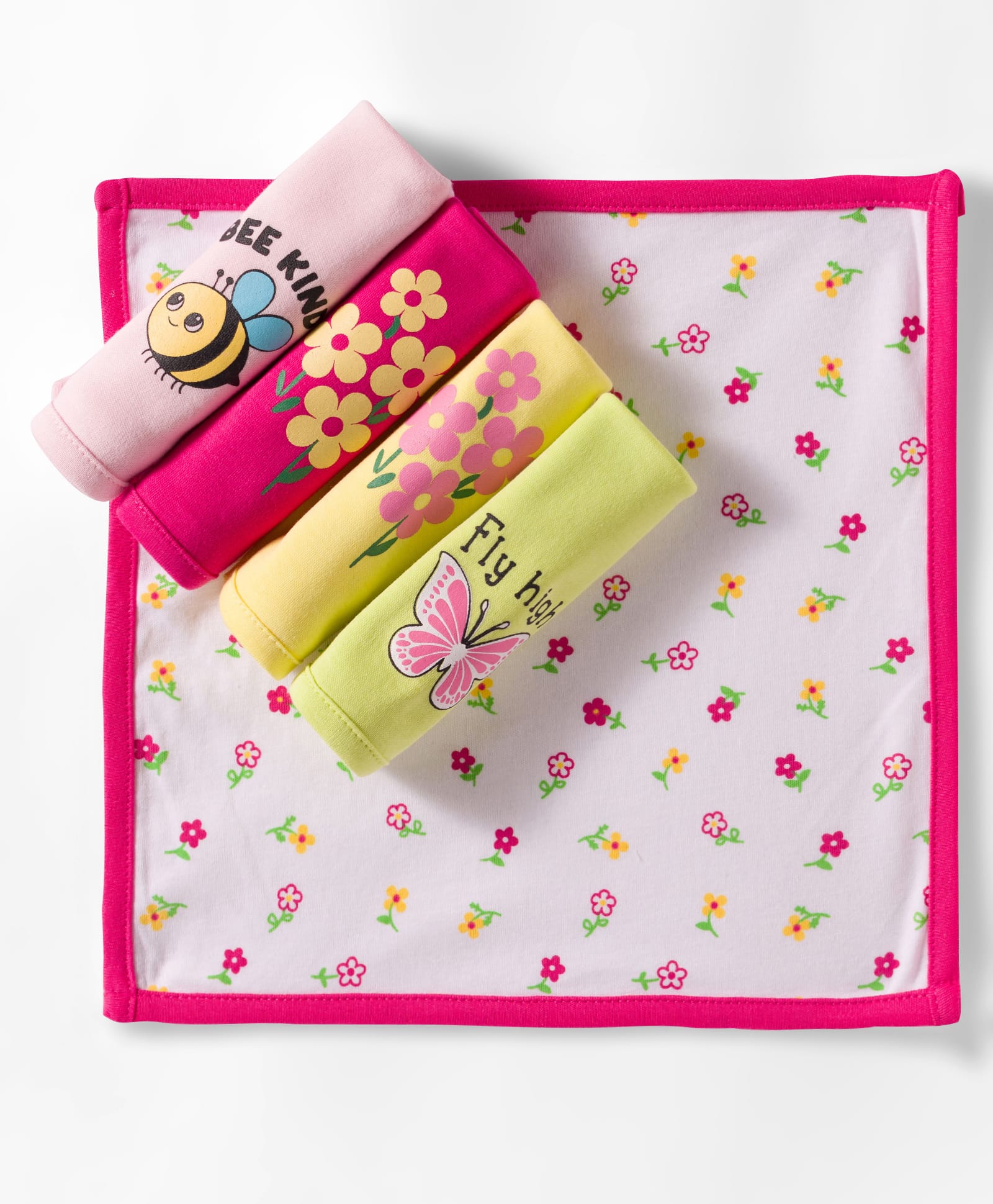 Doodle Poodle 100% Cotton Knit Hand & Face Towels With Floral Butterfly & Bee Print Pack of 5 L 25 x B 27 cm - Multicolour-image-37