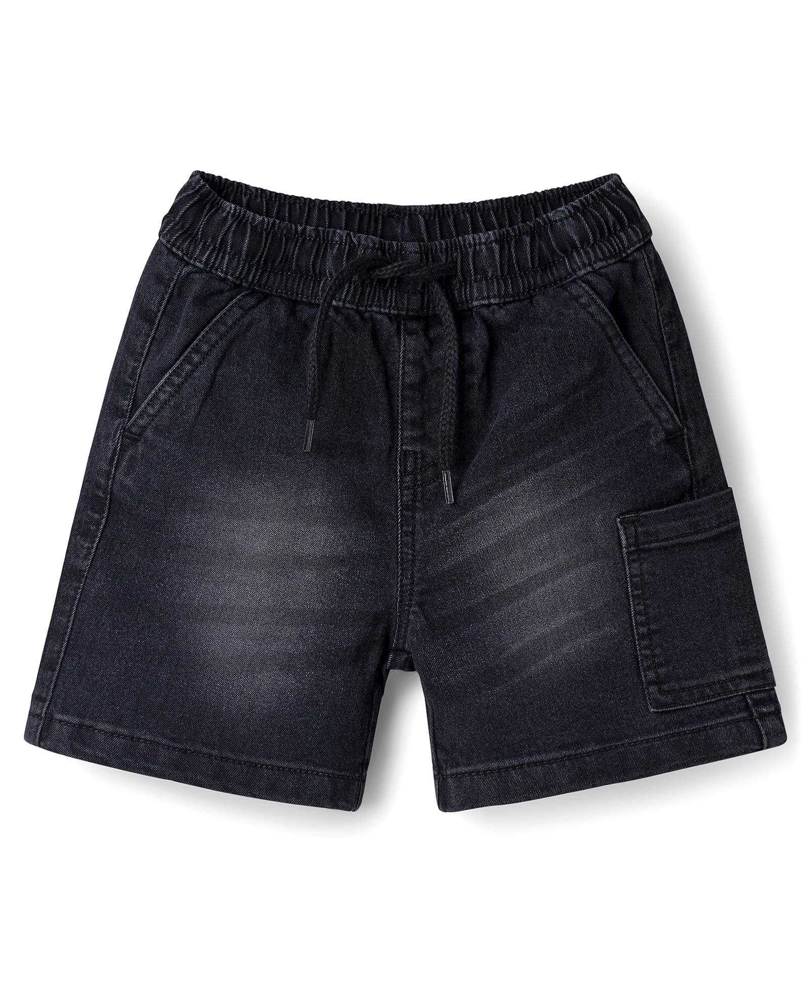Bonfino Woven Knee Length Washed Shorts With Patch Pocket - Black-image-4