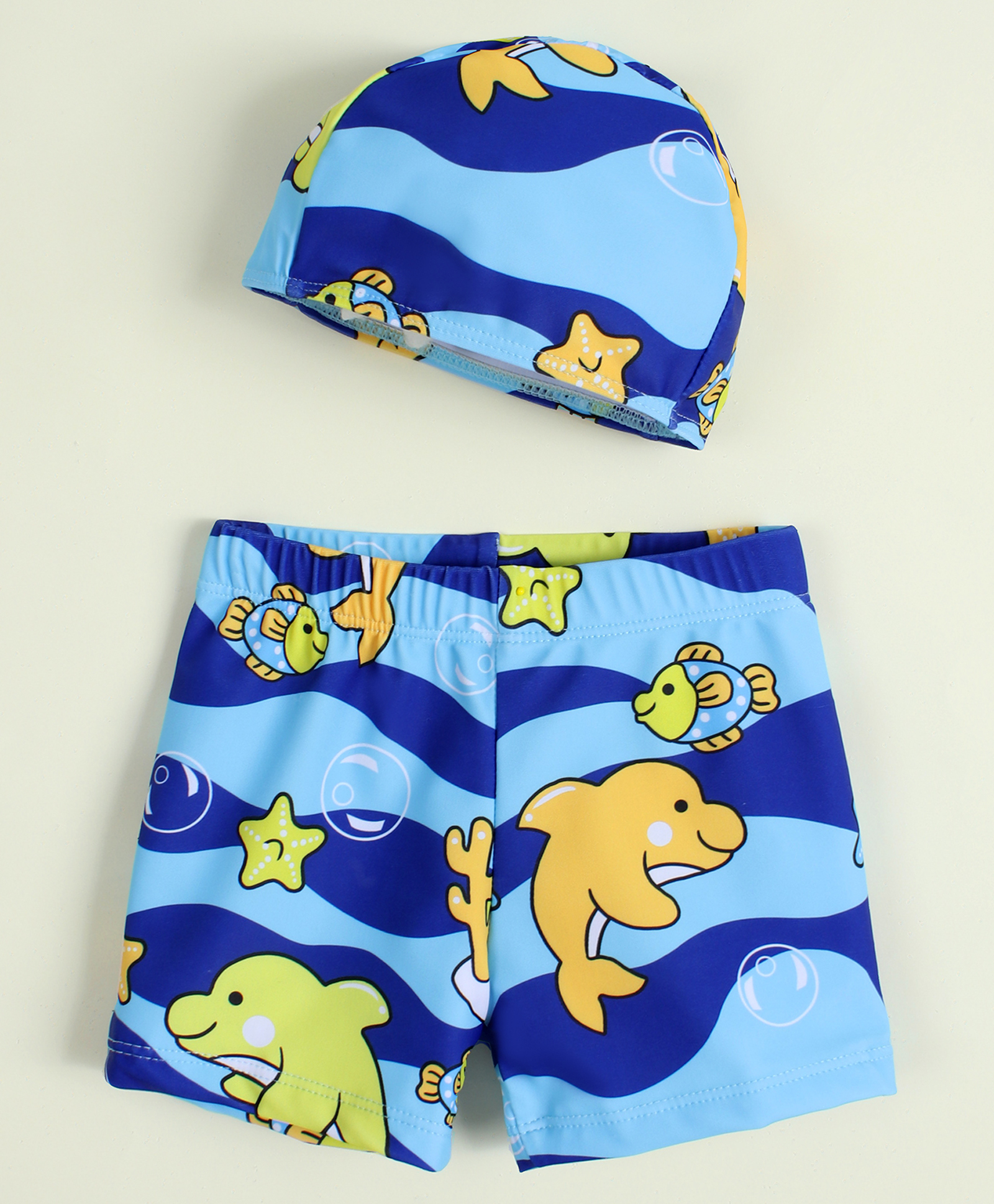 Mark & Mia Dolphin & Starfish Printed Swimming Trunk & Cap - Blue-image-10