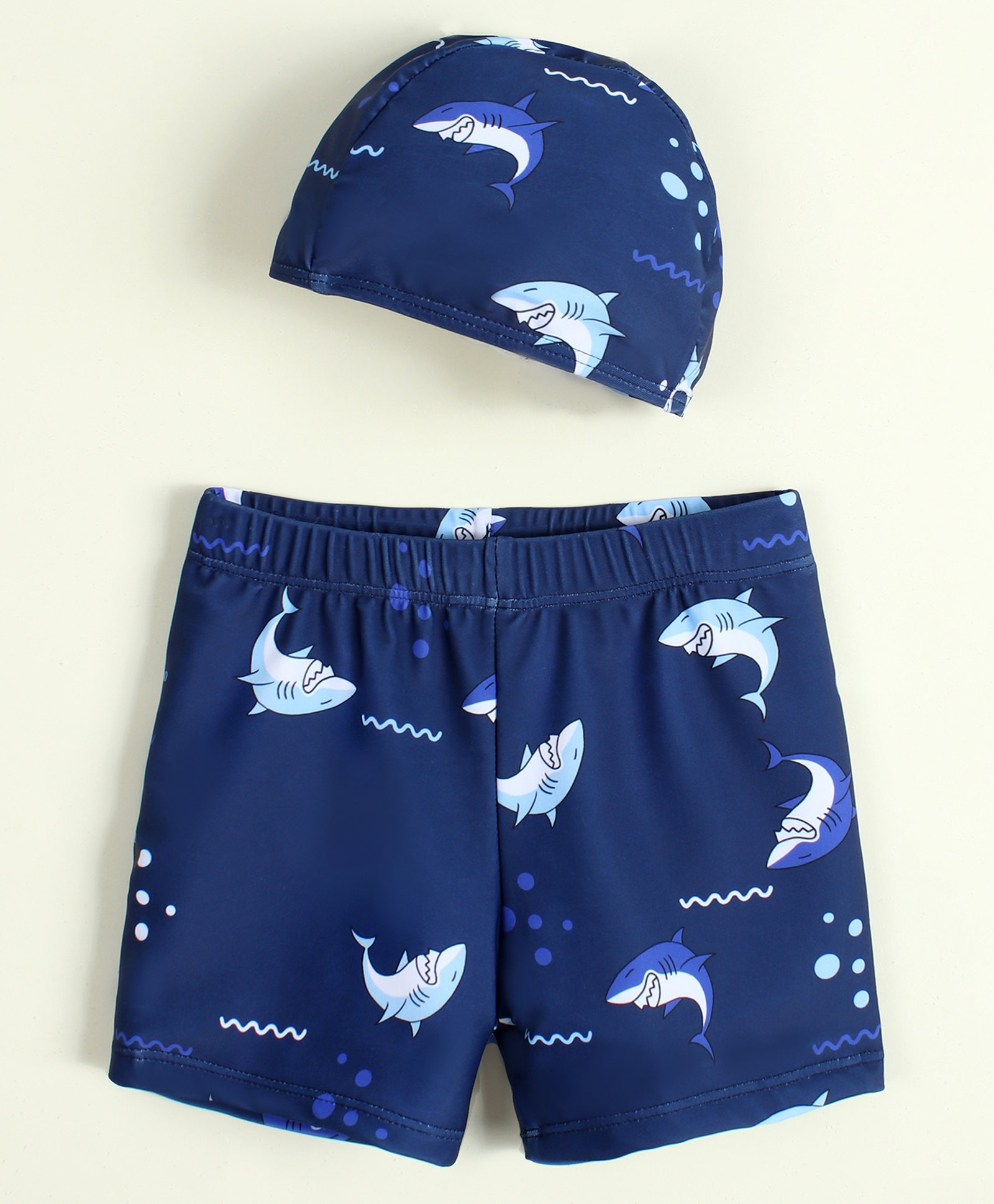 Mark & Mia Shark Printed Swimming Trunk & Cap- Navy Blue-image-8