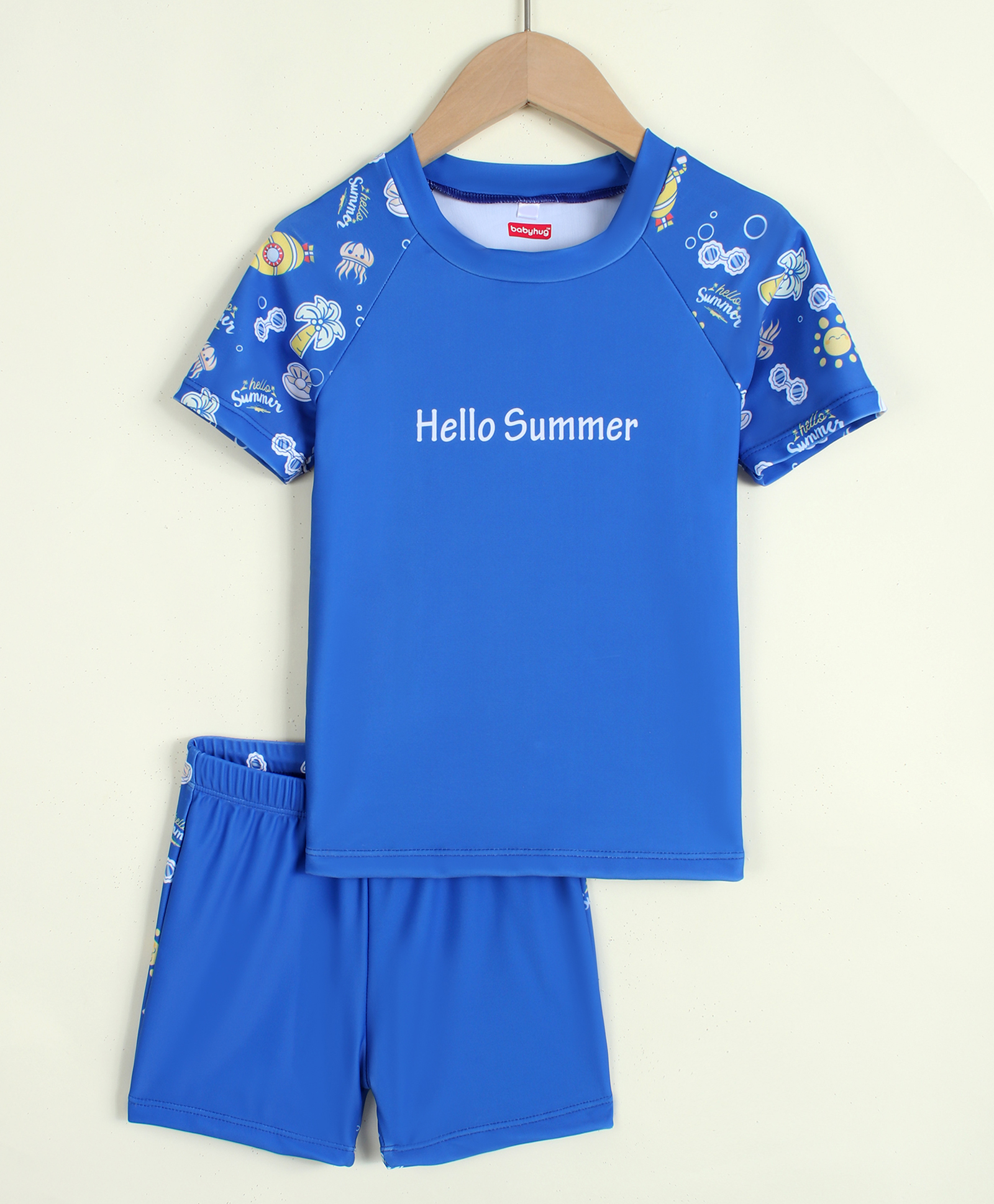 Babyhug Half Raglan Sleeves Sea Life Theme & Text Printed Two Piece Swimsuit - Blue-picture-10