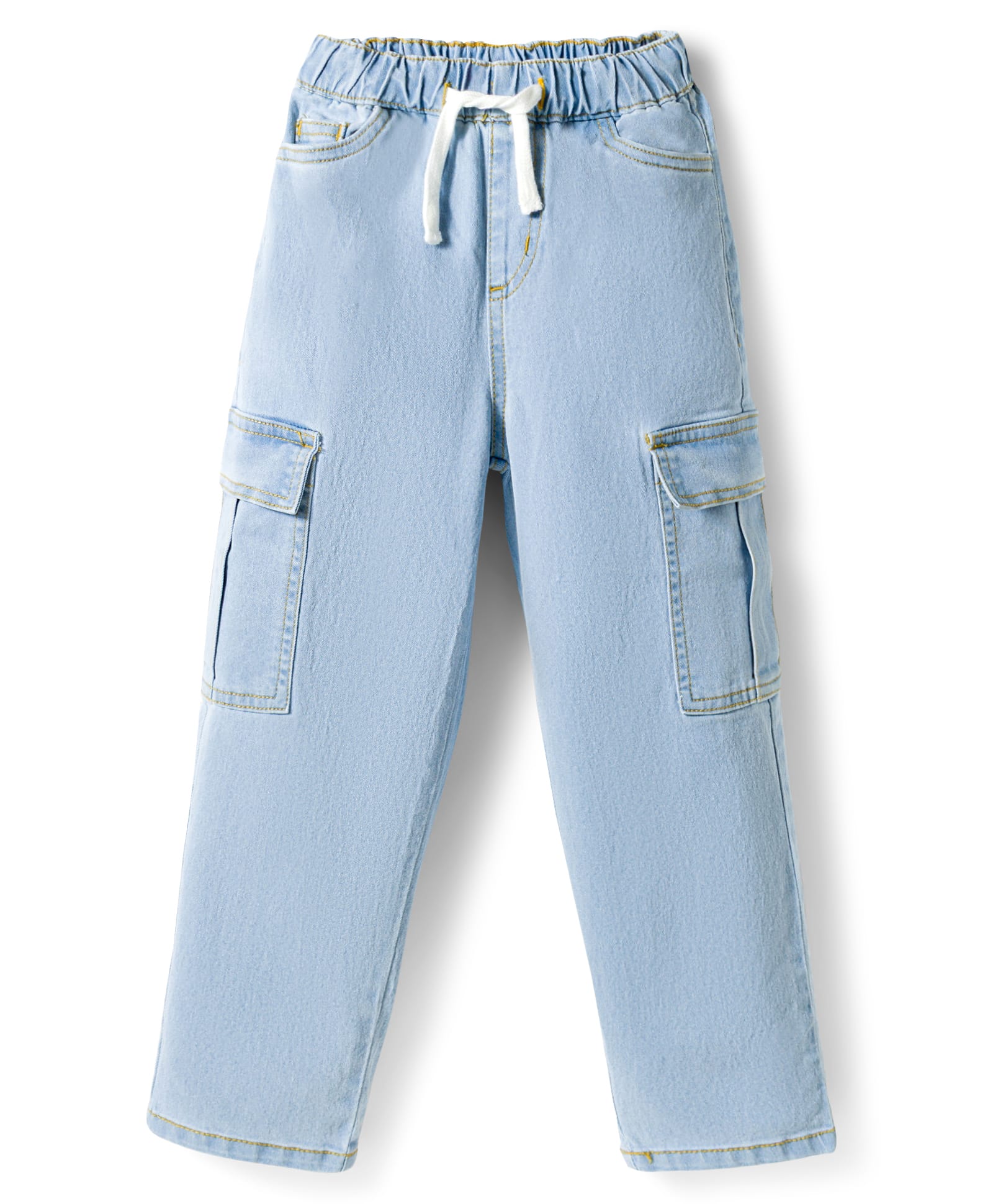 Primo Gino Woven Full Length Loose Fit Solid Color Cargo Jeans - Light Blue-picture-24