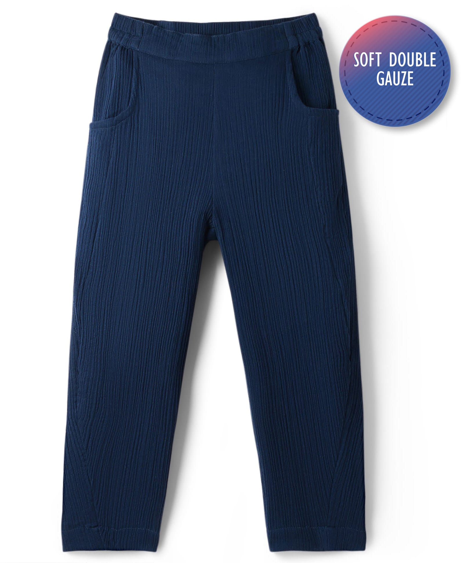 Primo Gino 100% Cotton Woven Full Length Double Gauze Barrel Fit Trouser - Navy Blue-picture-11