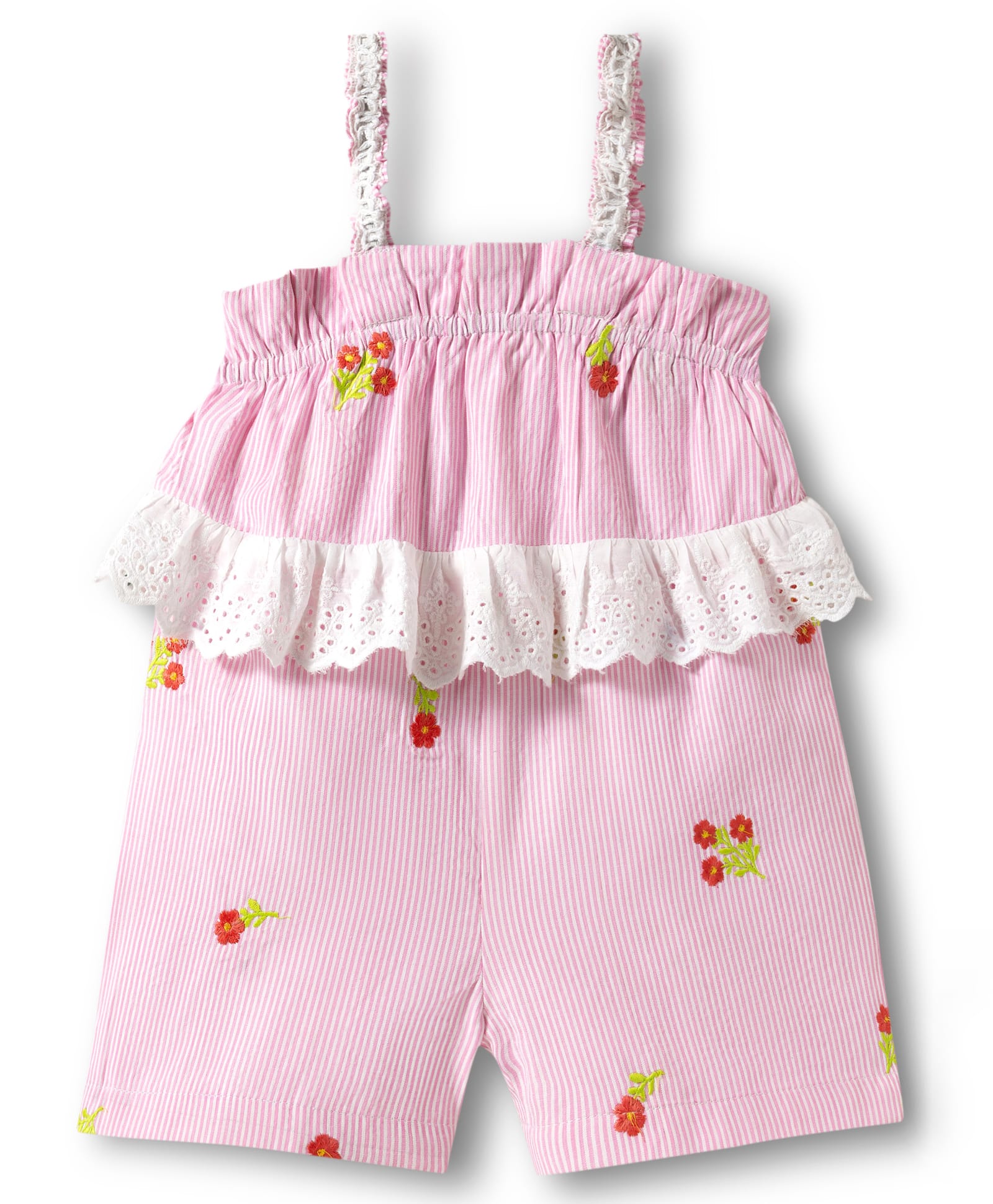 Bonfino Woven Sleeveless Striped Jumpsuit with Floral Embroidery - Pink-image-47