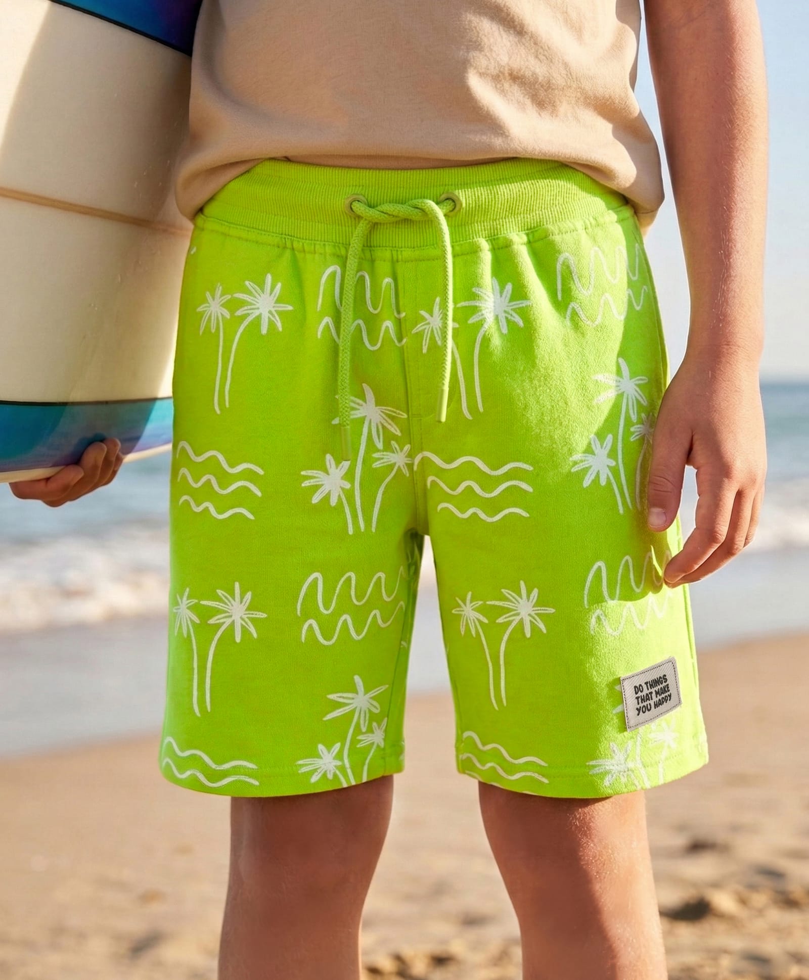 Pine Kids Looper Knit Shorts With Tree Print - Lime Green-picture-21
