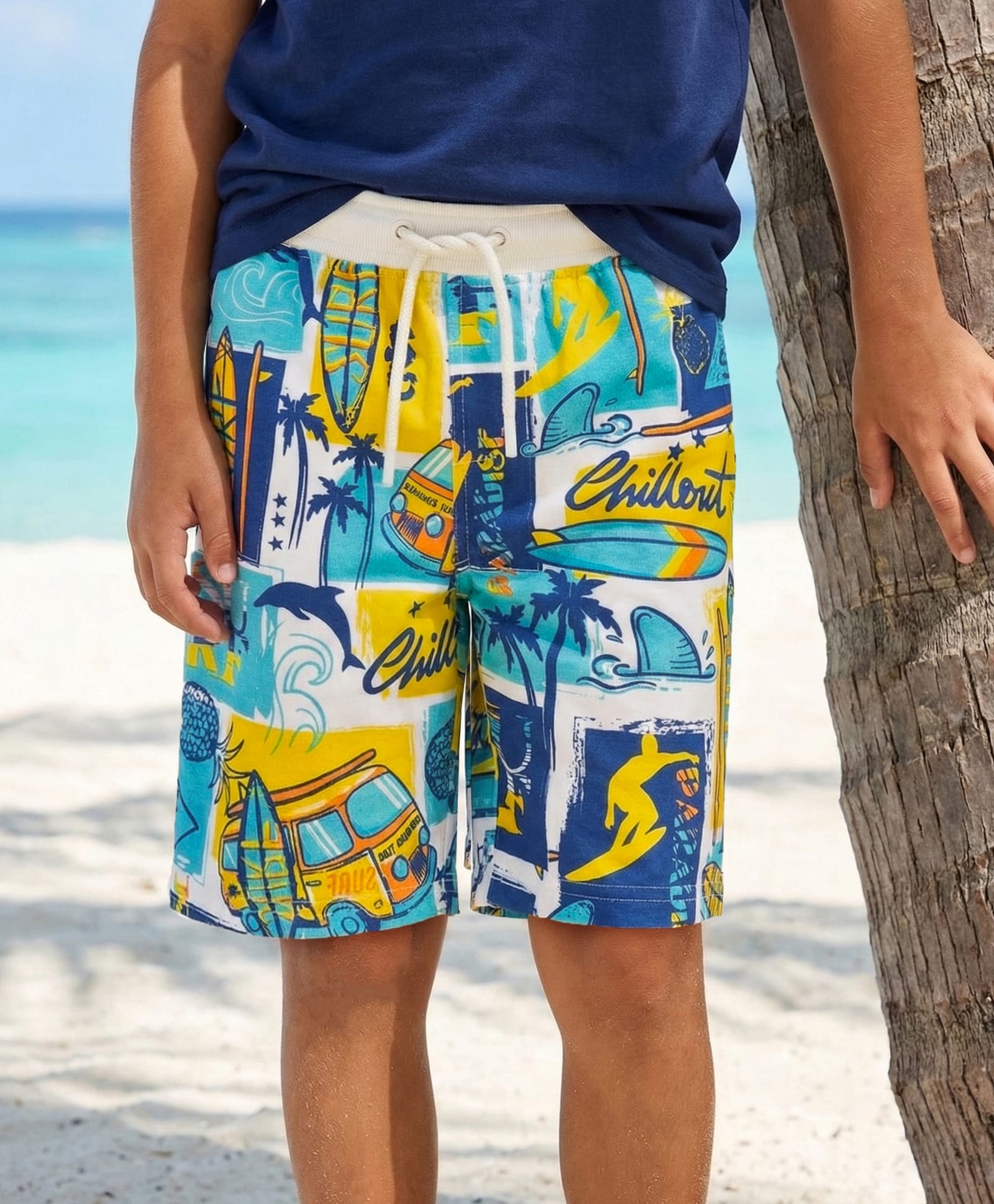Pine Kids Looper Shorts with Beach Theme Print - Multicolor-picture-17
