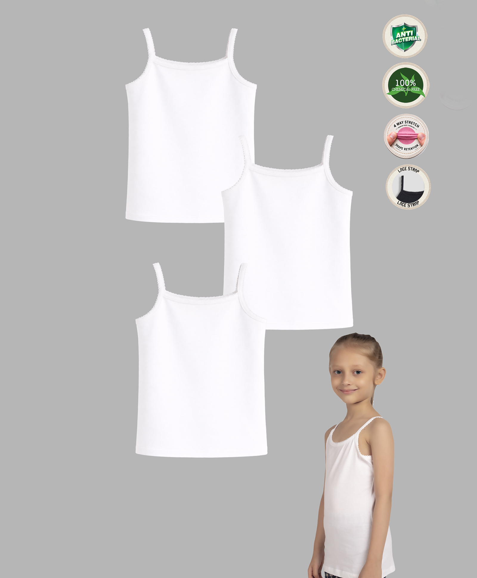 TRESNOVA Cotton Elastane Knit Pack Of 3 Sleeveless Solid Camisoles - White-picture-9