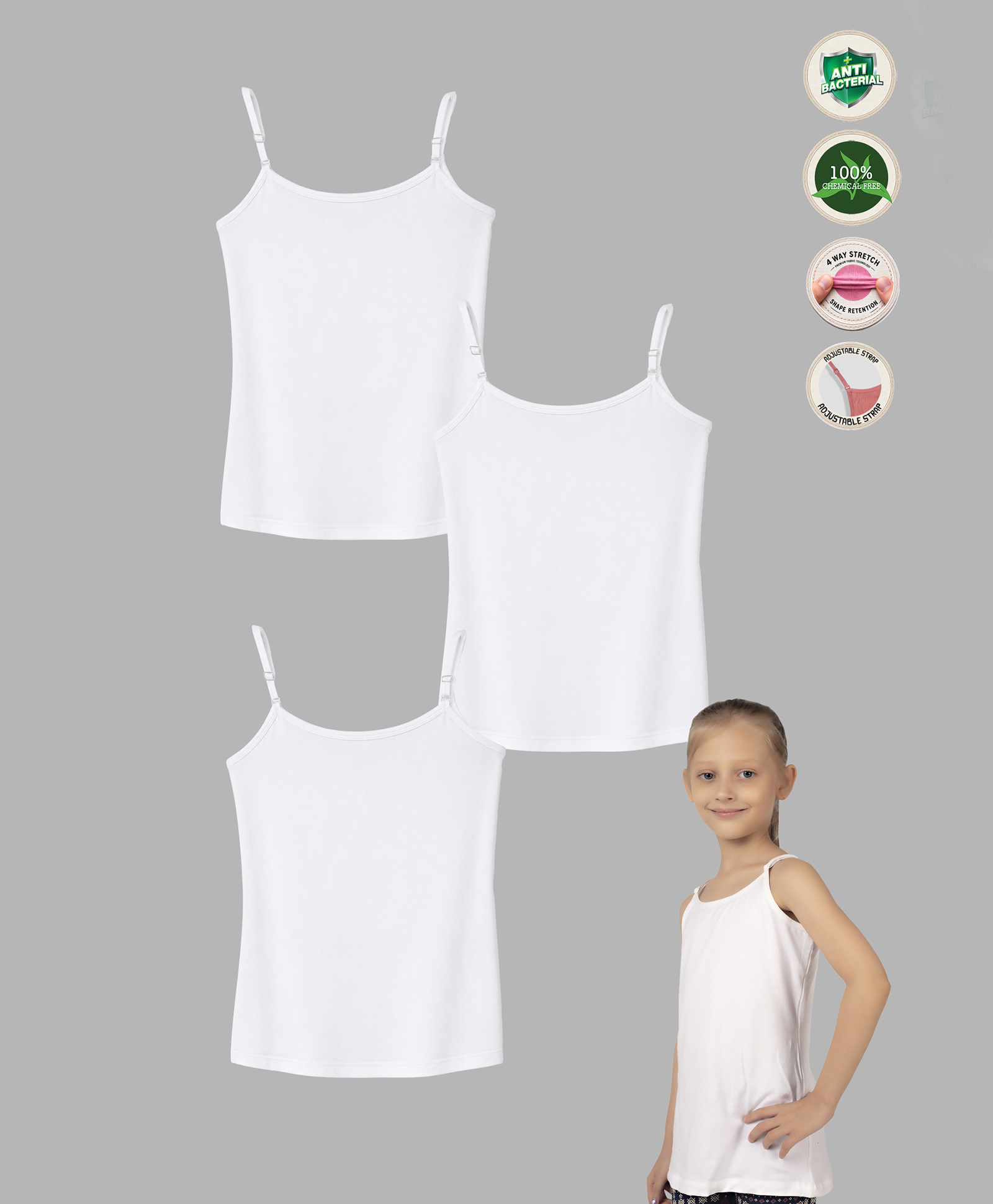 TRESNOVA Cotton Elastane Knit Pack Of 3 Sleeveless Solid Camisoles - White-picture-26