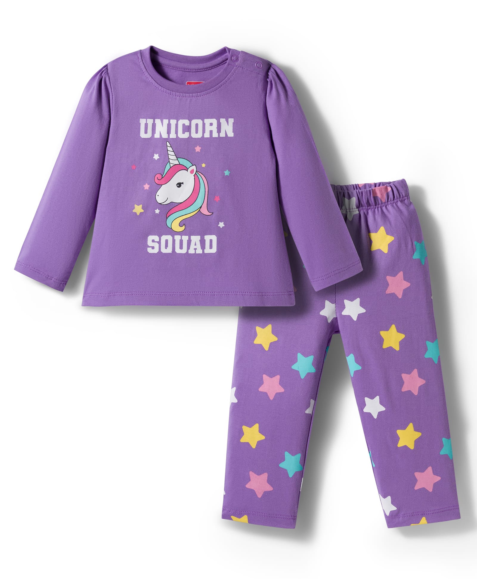 Babyhug Cotton Knit Full Sleeves Night Suit With Unicorn & Star Print - Purple-picture-27