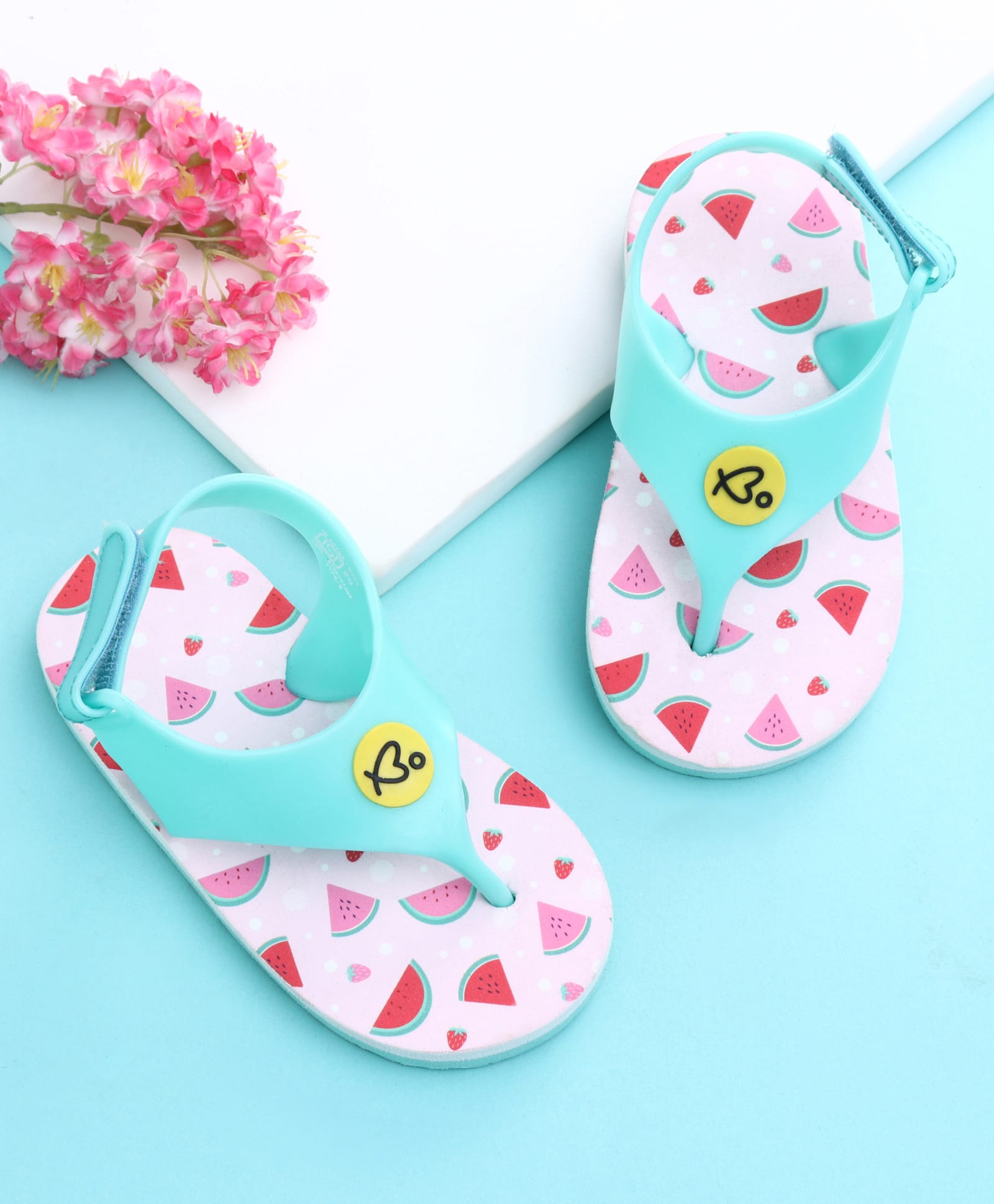 Babyoye Velcro Closure Flip Flops with Watermelon Print - Aqua Blue-image-20
