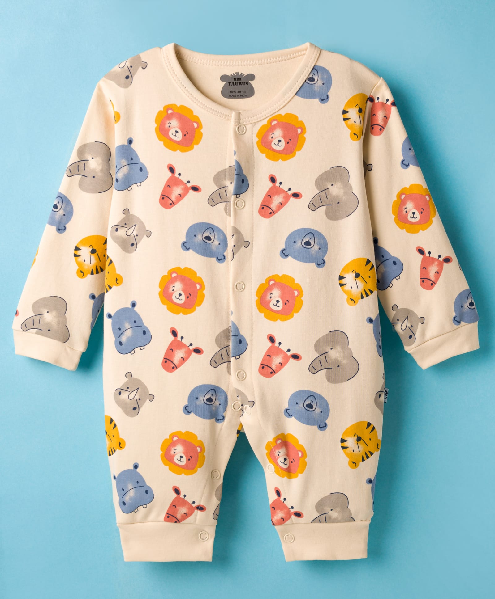 Mini Taurus Interlock Knit Full Sleeves Romper With Dino Print - Cream-picture-20