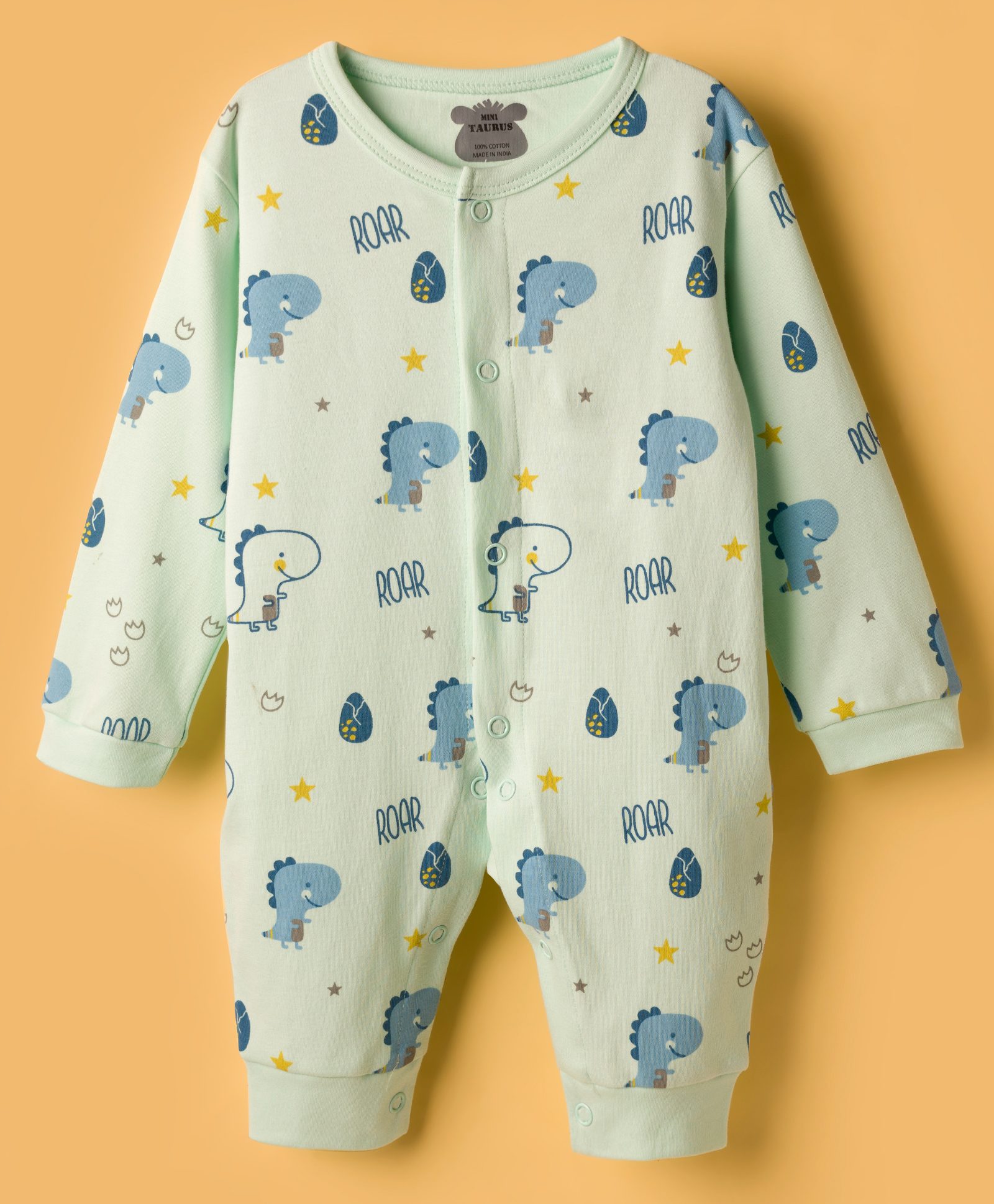 Mini Taurus Interlock Knit Full Sleeves Romper With Dino Print - Mint-picture-22