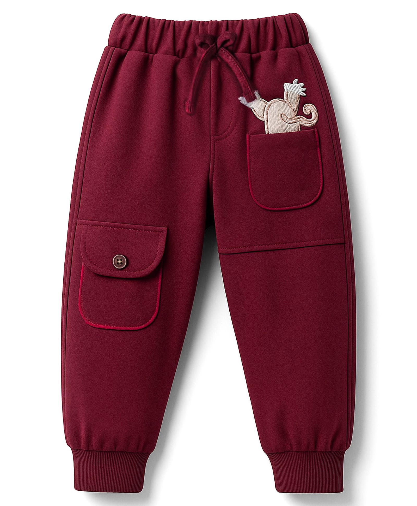 Mini Taurus Looper Knit Full Length Lounge Pant with Embroidry - Maroon-picture-34