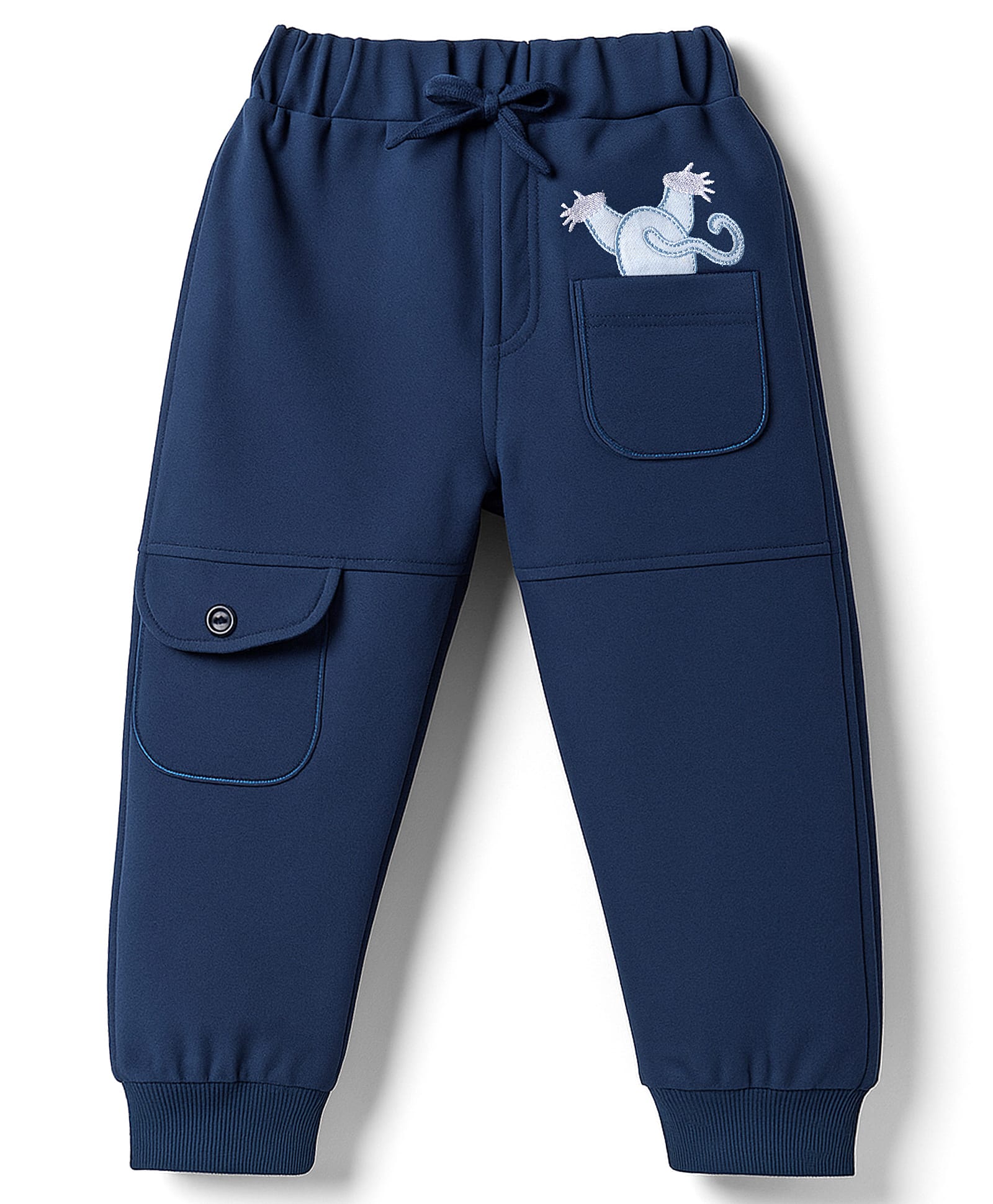Mini Taurus Looper Knit Full Length Lounge Pant with Embroidery - Navy Blue-image-47