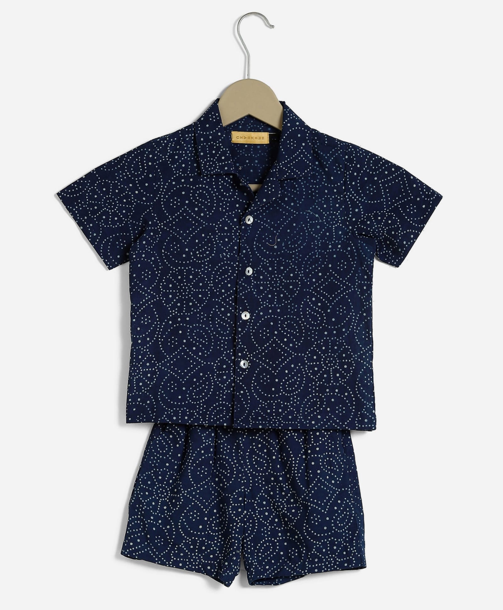 Charkhee Cotton Woven Half Sleeves Dots Designed Floral Printed Coordinating Shirt & Shorts Winter Night Suit Set - Blue-picture-19