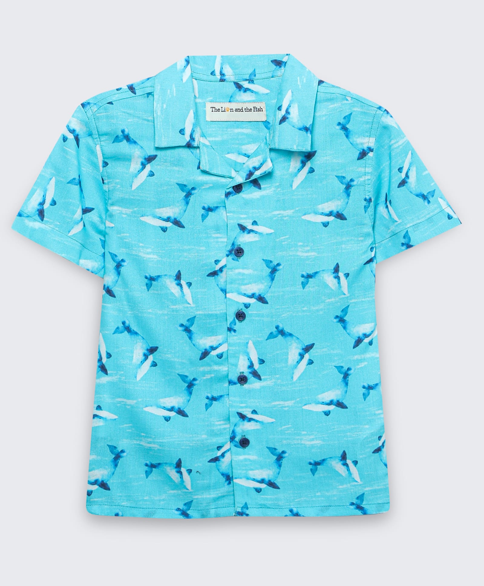 The Lion and the Fish Viscose Woven Half Sleeves Whales Printed Shirt - Aqua Blue-picture-20