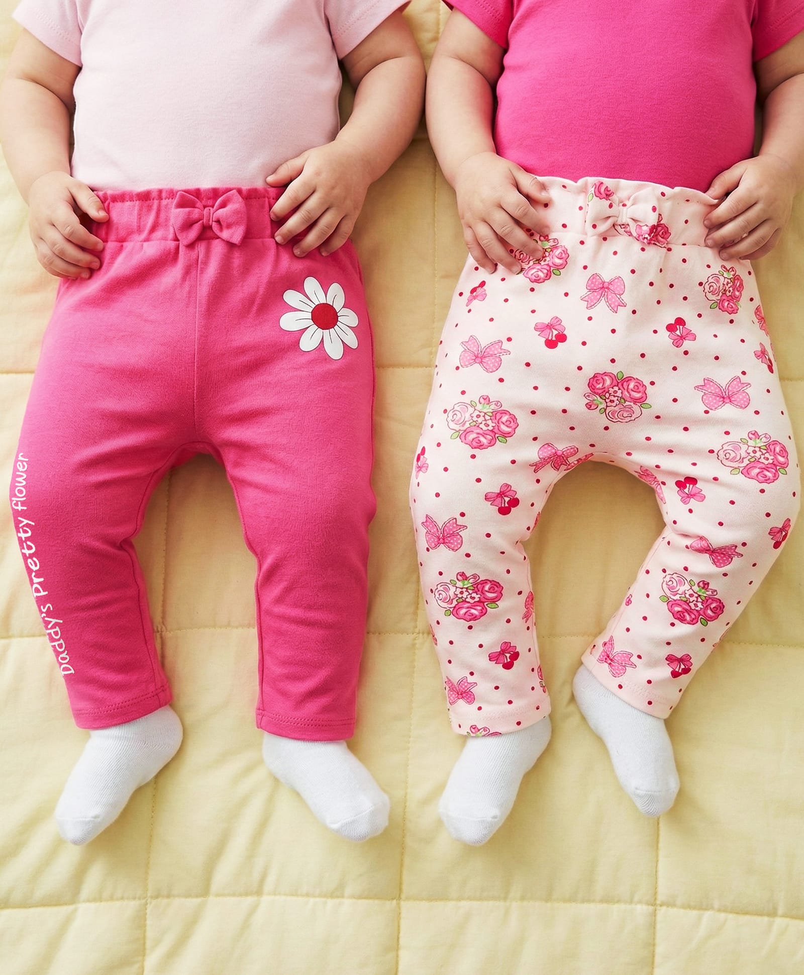 Babyoye 100% Cotton Knit With Eco Jiva Finish Full Length Leggings with Floral Print Pack of 2 - Pink & White-picture-22