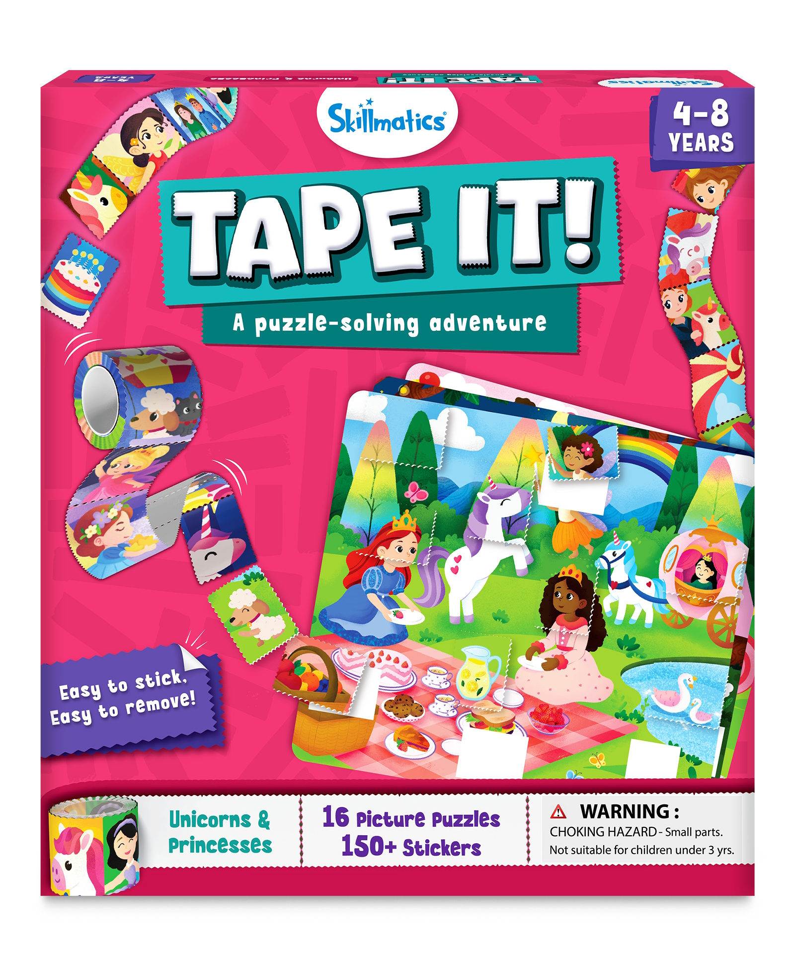 Skillmatics Puzzle Activity - Tape It Unicorns & Princesses, 150+ Easy-Tear Stickers, Art & Craft Kit, Fine Motor Skills & Travel Toy - Pink-image-35