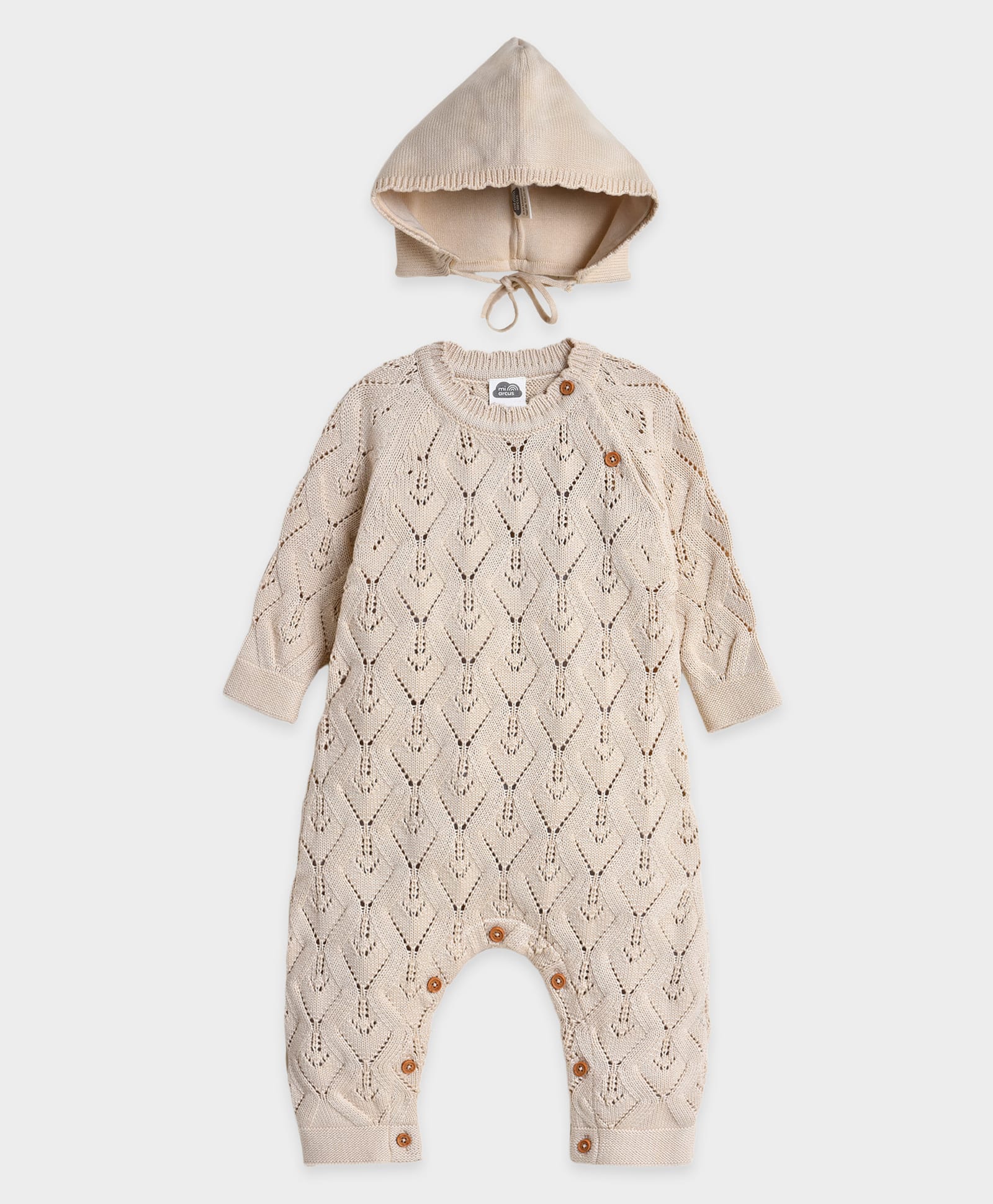 Mi Arcus 100% Cotton Knit Full Sleeves Knitted Winter Romper With Cap - Beige-image-44