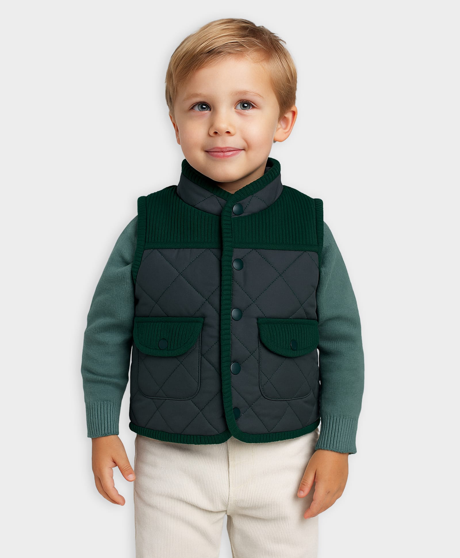 Mi Arcus Woven Sleeveless Solid Quilted Jacket - Green-picture-34