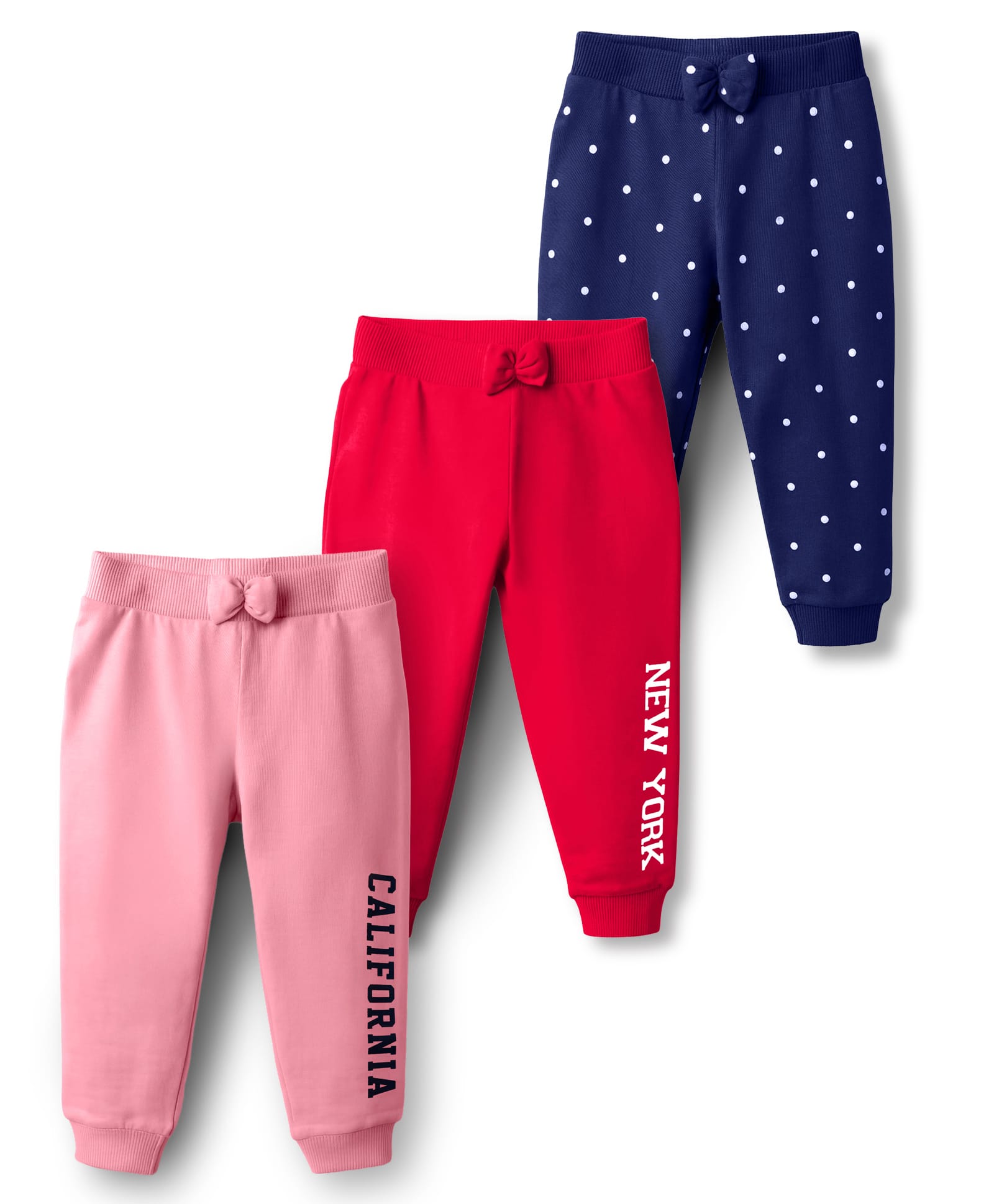 Babyhug Cotton Single Jersey Knit Full Length Lounge Pant With Text Print Pack Of 3 - Red Navy Blue & Pink