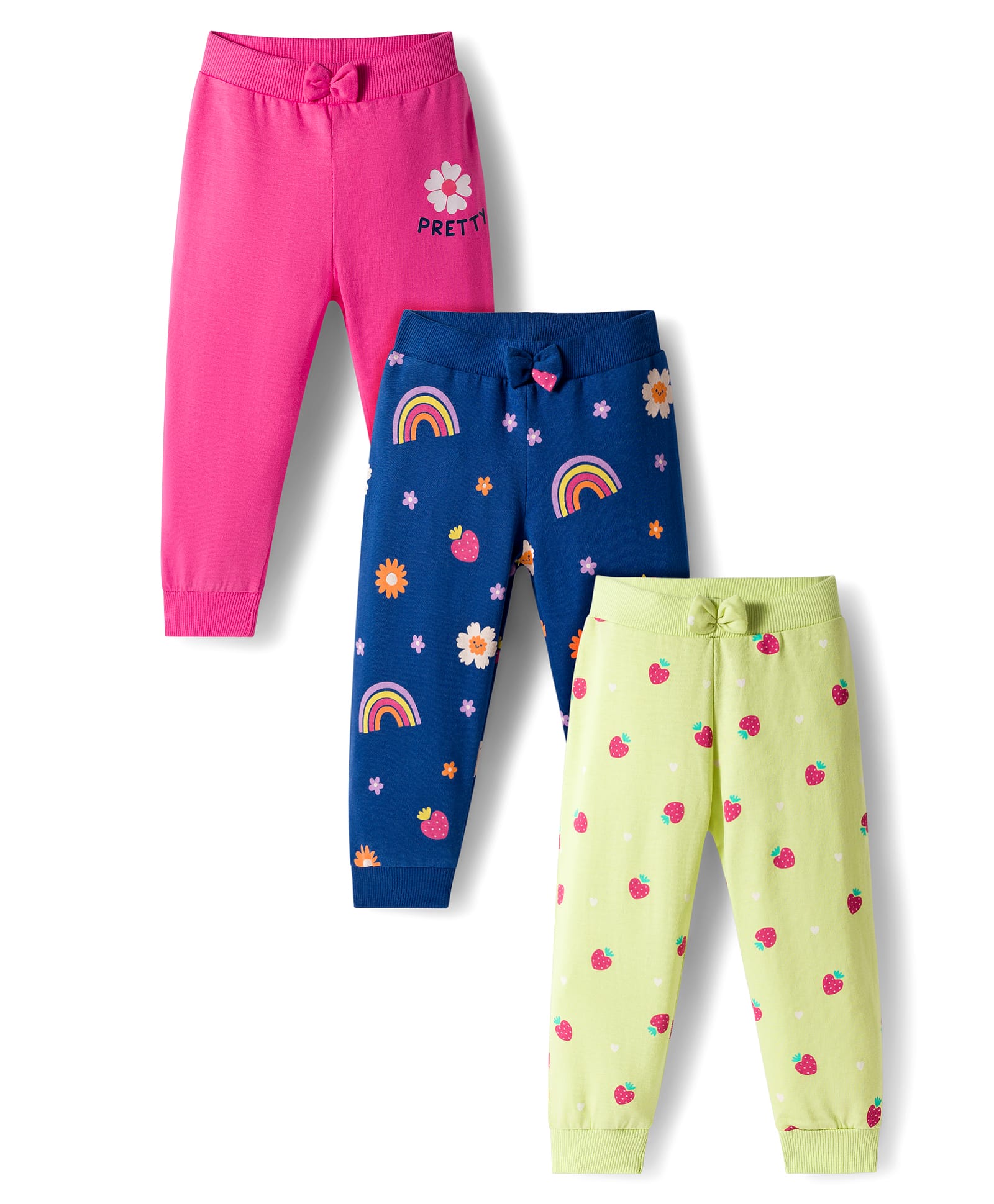 Babyhug Cotton Single Jersey Knit Full Length Lounge Pant With Floral Print Pack Of 3 - Navy Blue Pink & Olive Green-picture-22