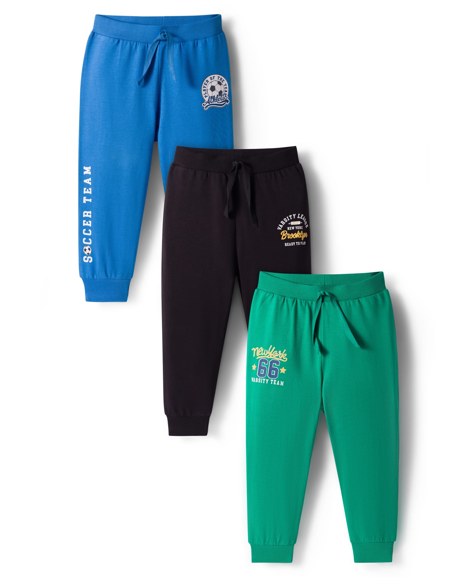 Babyhug Cotton Single Jersey Knit Full Length Lounge Pant With Text Print Pack Of 3 - Blue Green & Black-picture-18