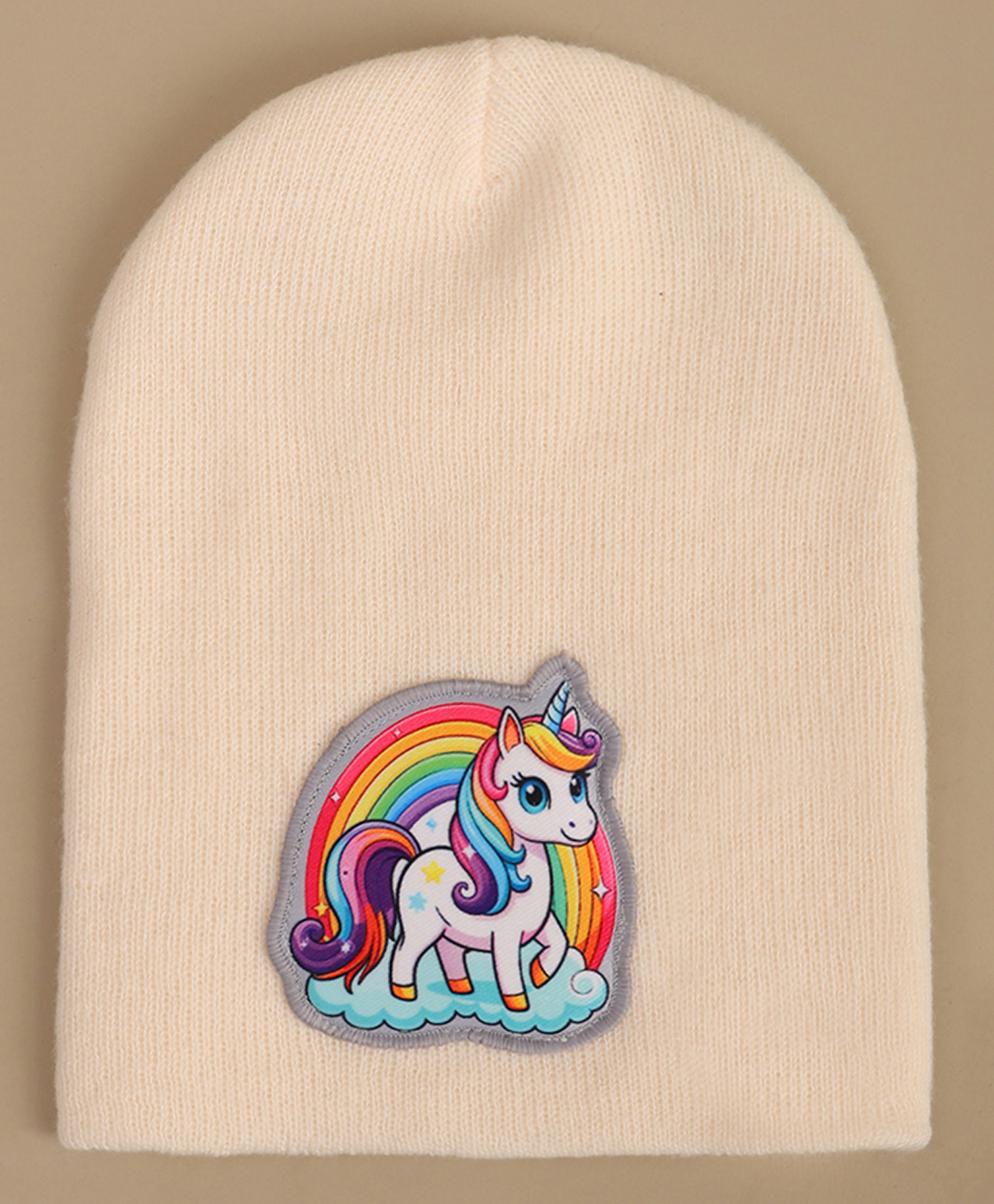 Kidsville Unicorn Badge Detailed Beanie - Off White - Cirucumference - 54 Cms-image-1