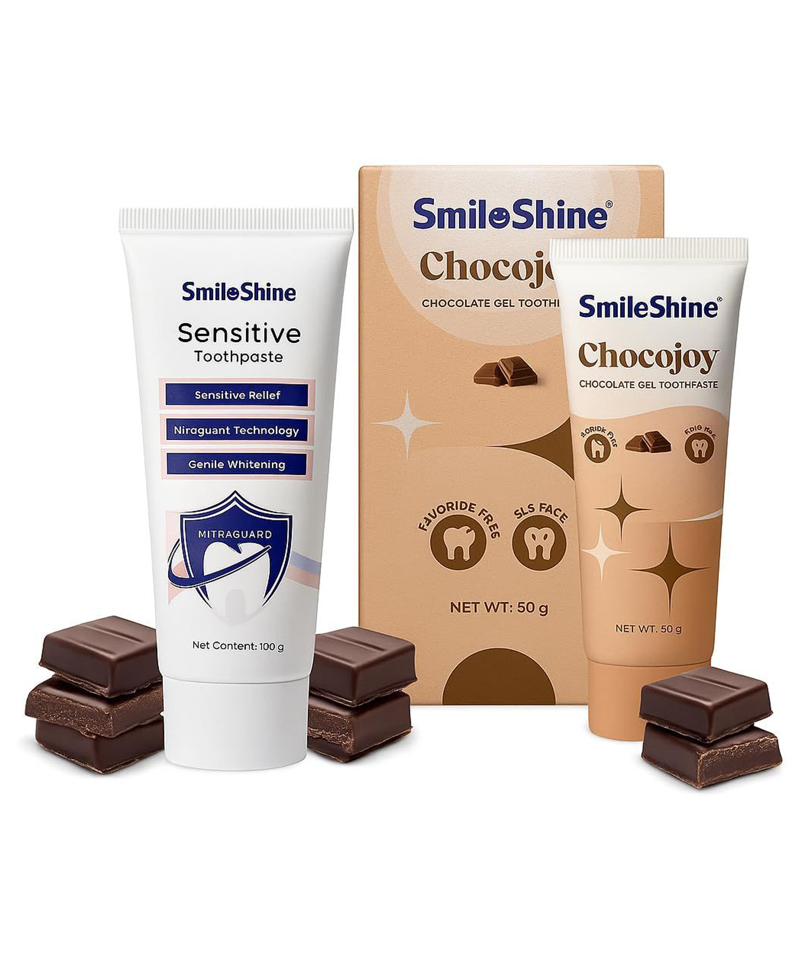 SmiloShine Sensitive Care & Chocojoy Combo Pack for Ages 12+ | Nitraguard Sensitivity Toothpaste 100 g + Chocolate Gel Toothpaste Fluoride-Free 80 g-image-25