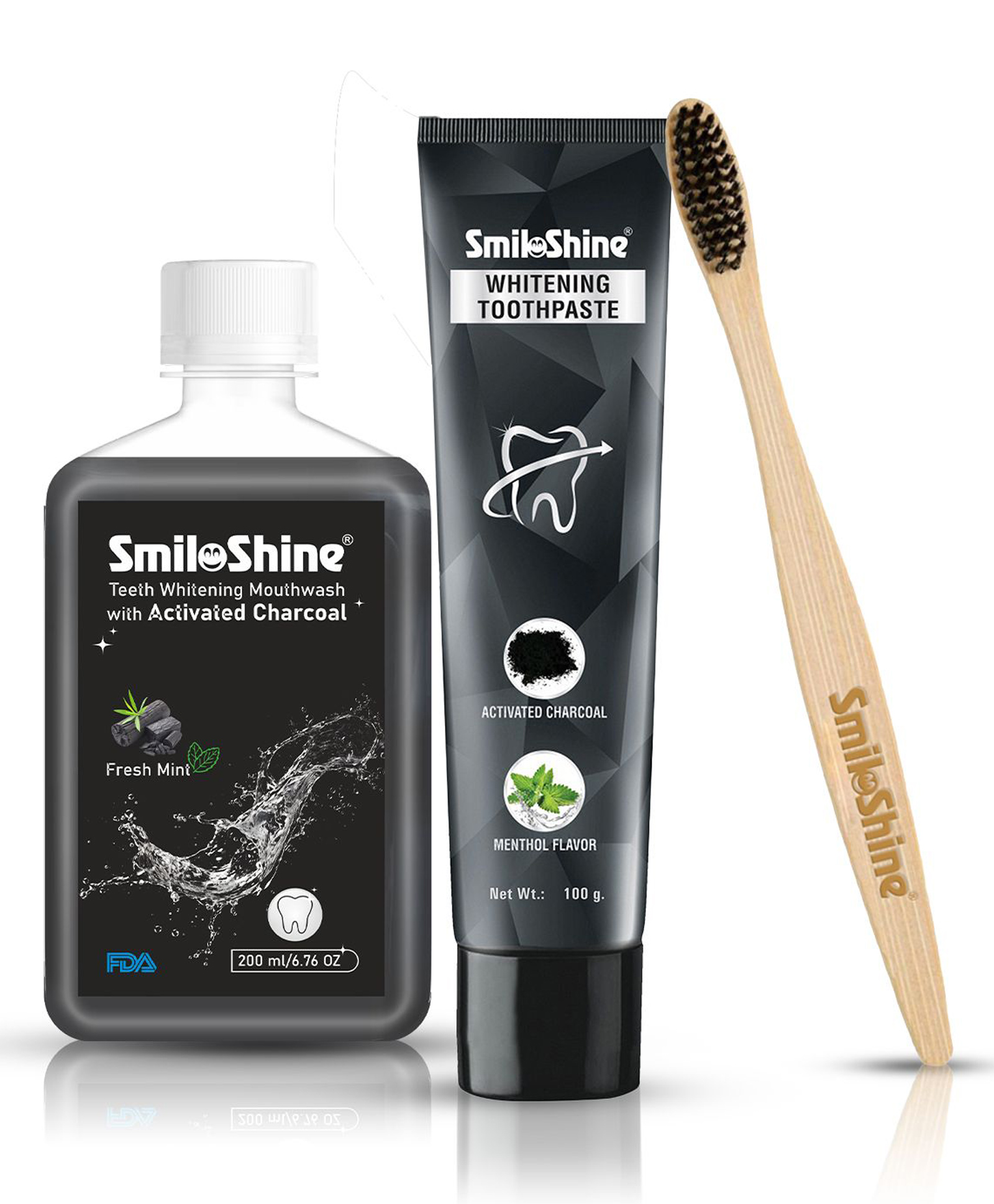 SmiloShine Advanced Teeth Whitening with Activated Charcoal Toothpaste + SmiloShine Teeth Whitening Mouthwash with Activated Charcoal | Fresh Breath & Stain Removal | Ages 12+-image-18