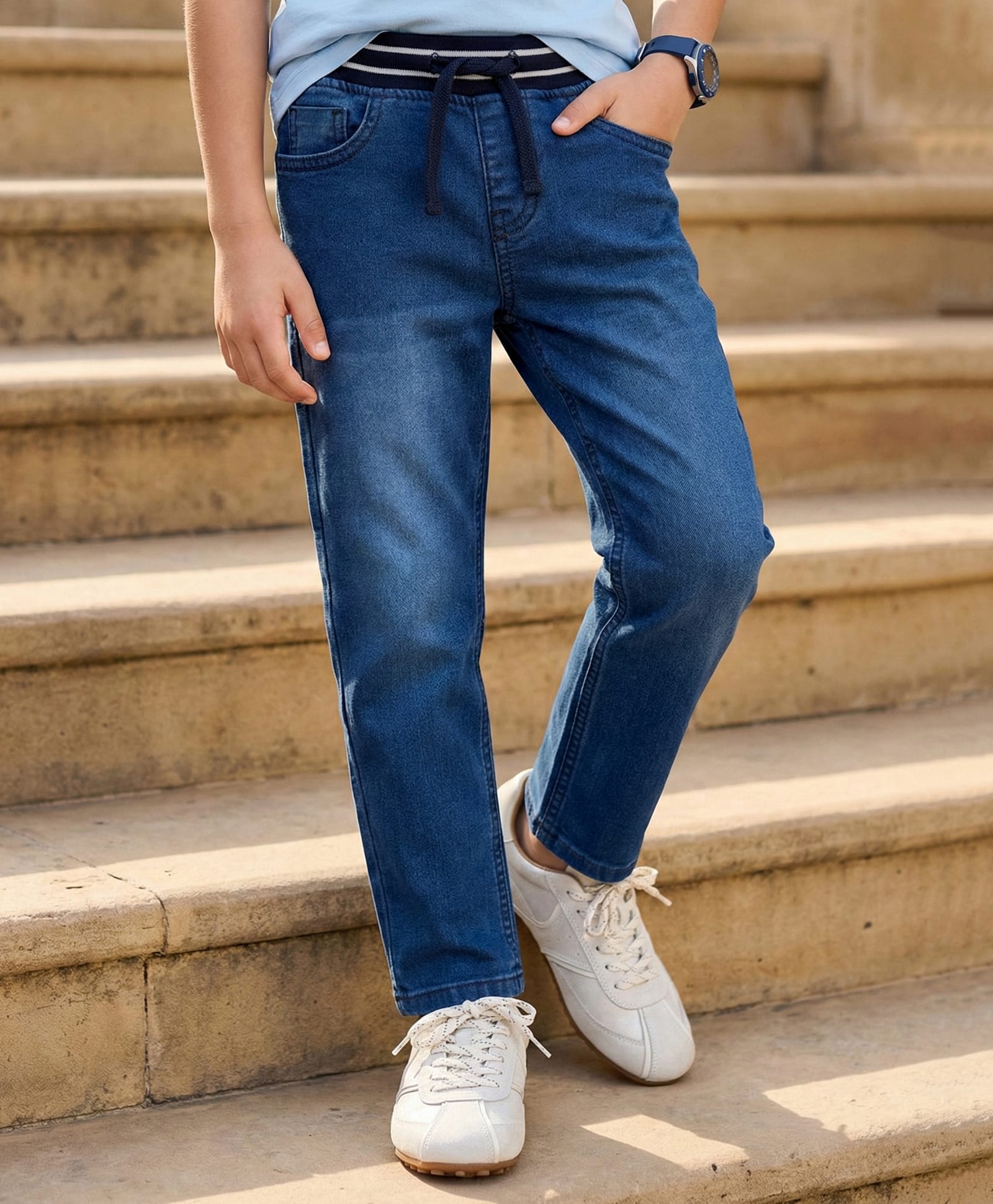 Pine Kids Denim Woven Full Length Washed Jeans - Blue-picture-20