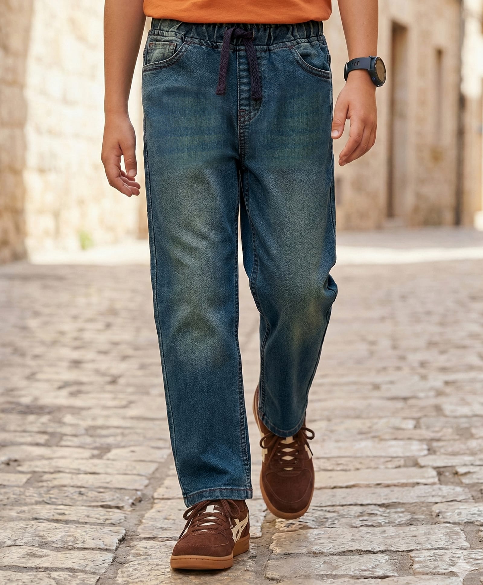 Pine Kids Denim Woven Full Length Washed Jeans - Teal Blue-image-12