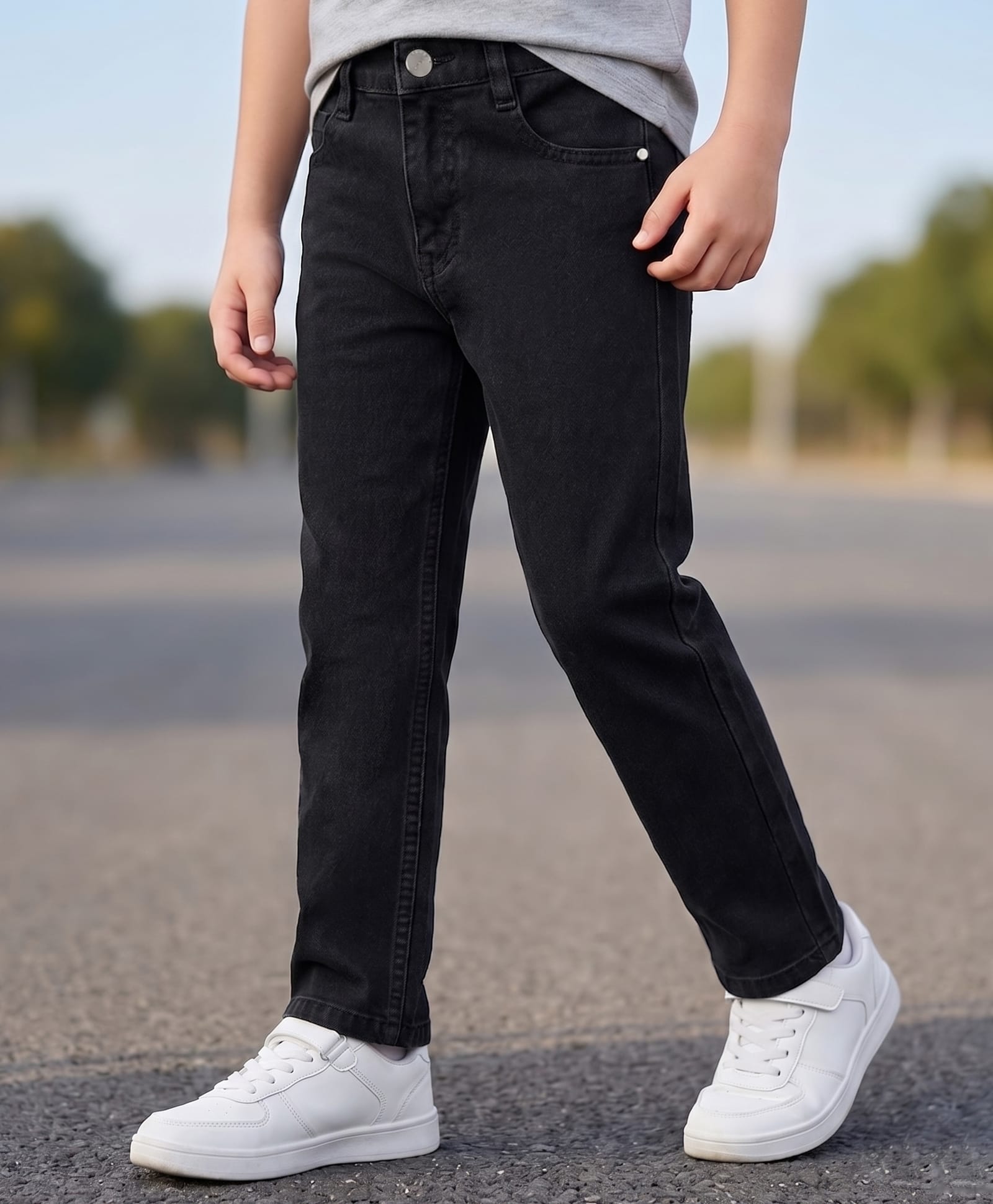 Pine Kids Denim Woven Full Length Washed Jeans - Black-picture-42
