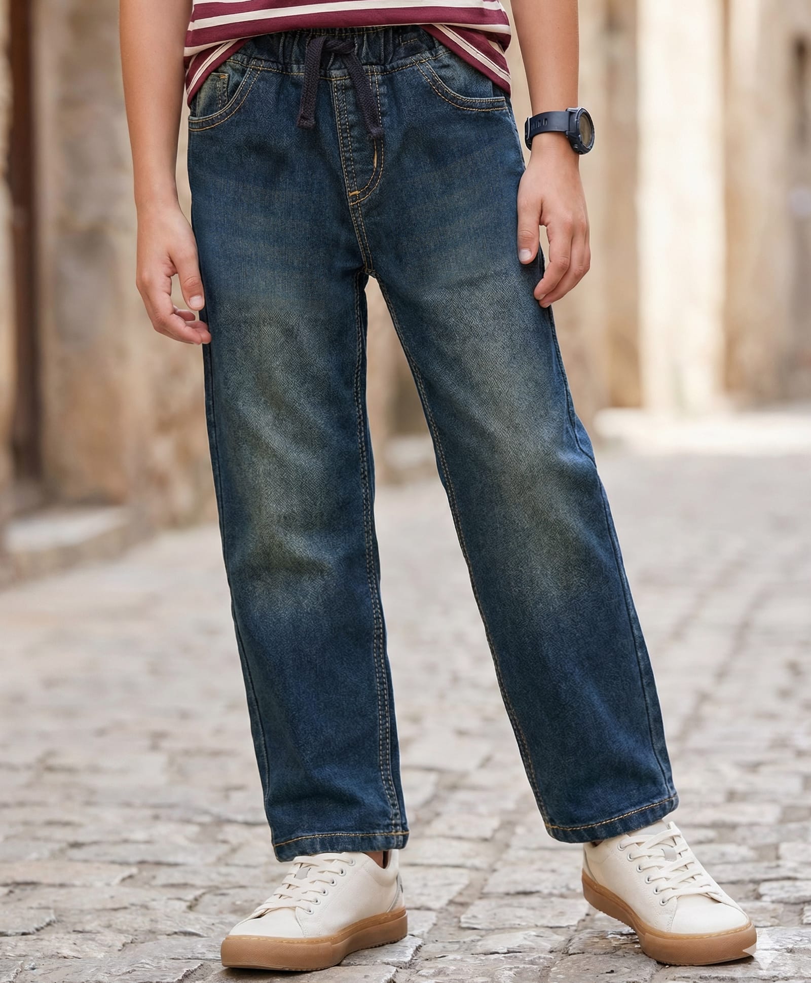 Pine Kids Denim Woven Full Length Washed Jeans - Blue-picture-22