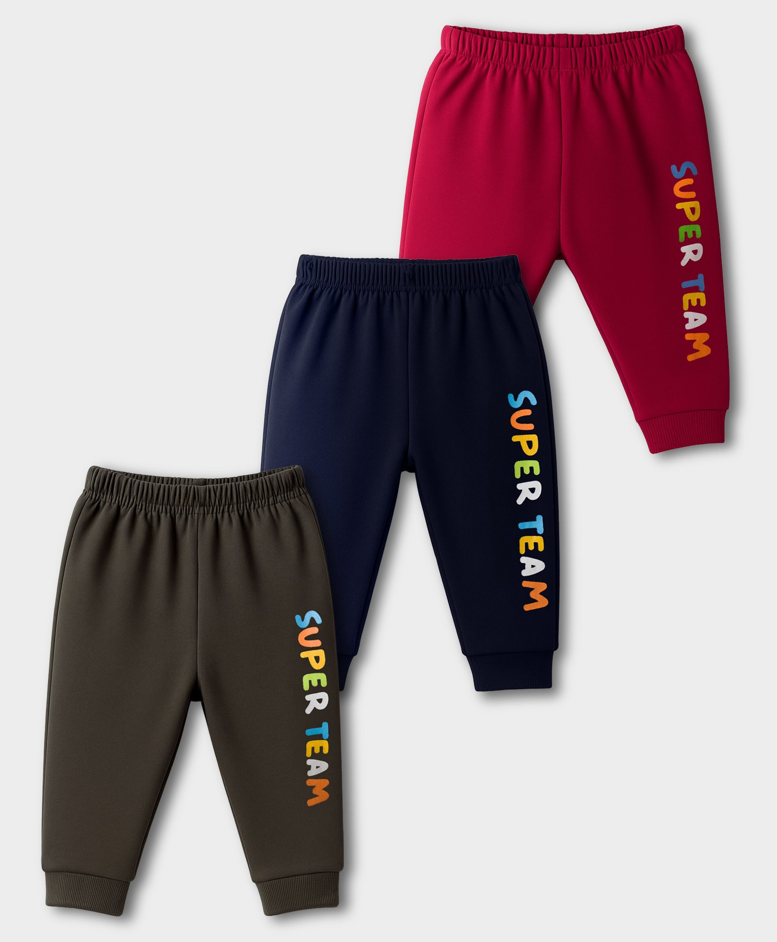 Zero Knit Full Length Fleece Pants With Animal Print Pack Of 3 - Red Navy Blue & Brown