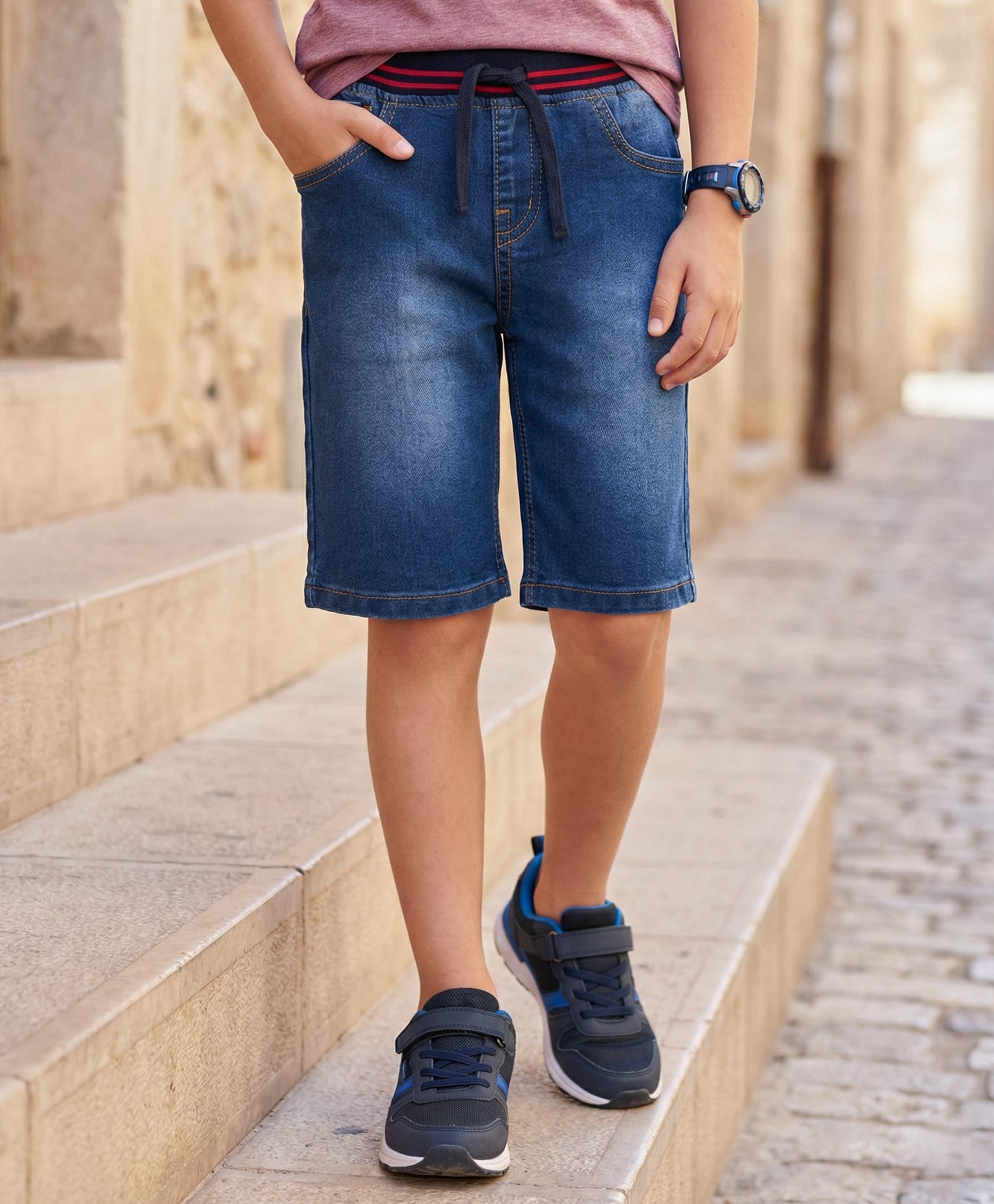 Pine Kids Denim Woven Washed Shorts - Blue-image-24