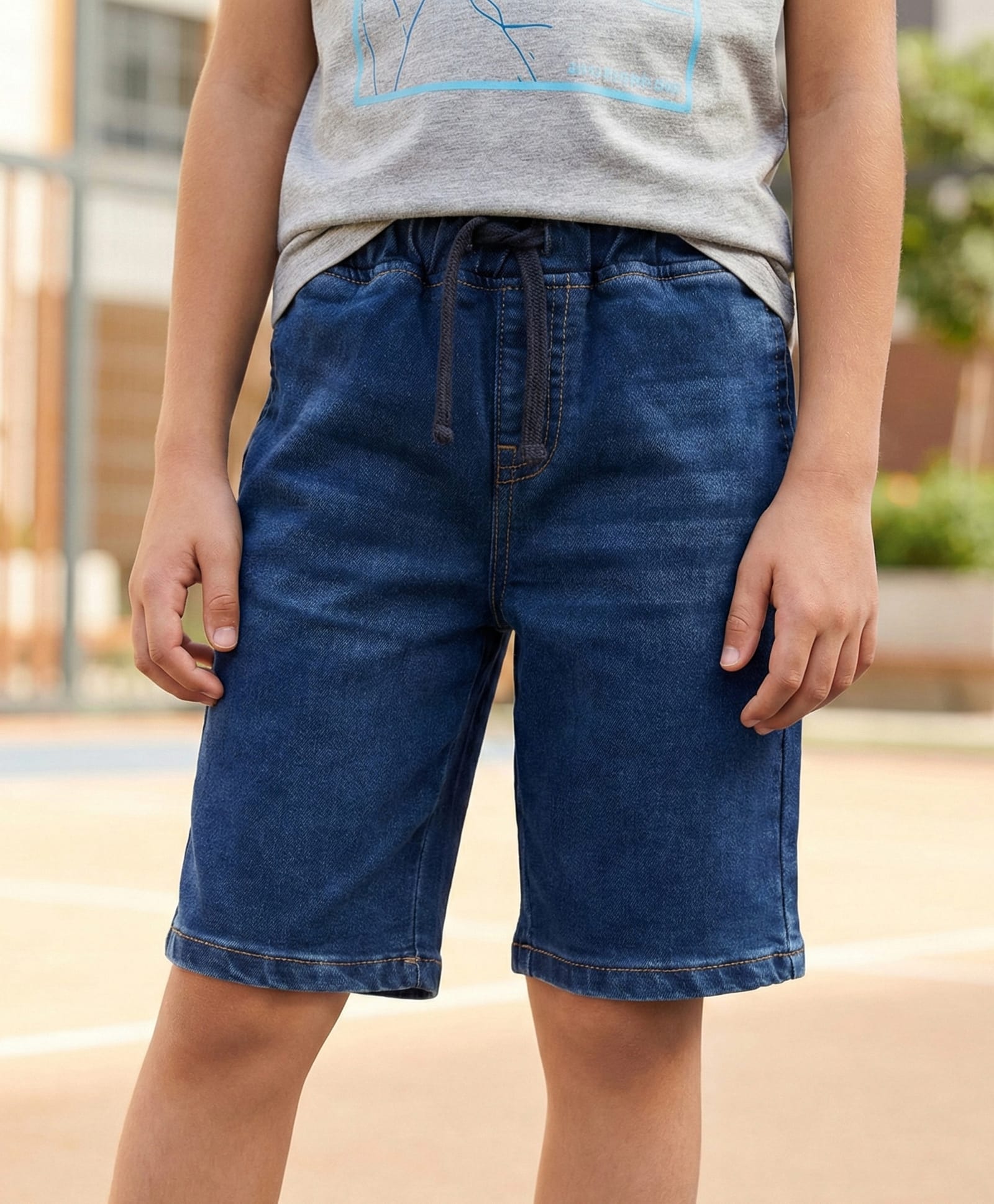 Pine Kids Denim Woven Solid Color Shorts - Navy Blue-picture-25