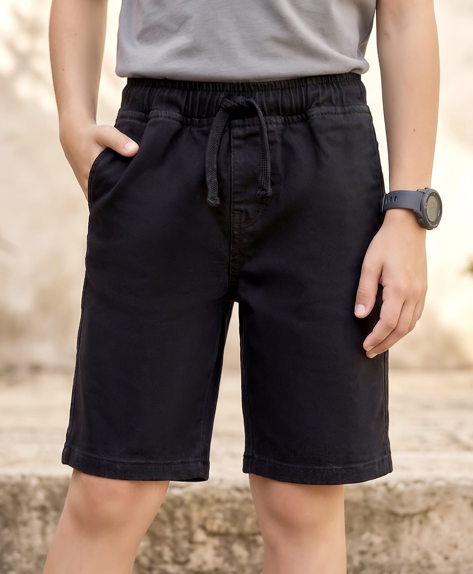 Pine Kids Denim Woven Solid Color Shorts - Black-picture-20